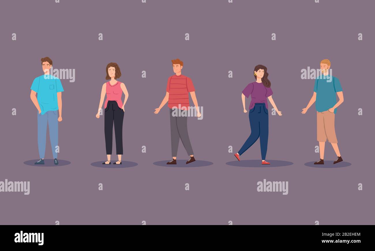 group of young people avatar characters Stock Vector Image & Art - Alamy