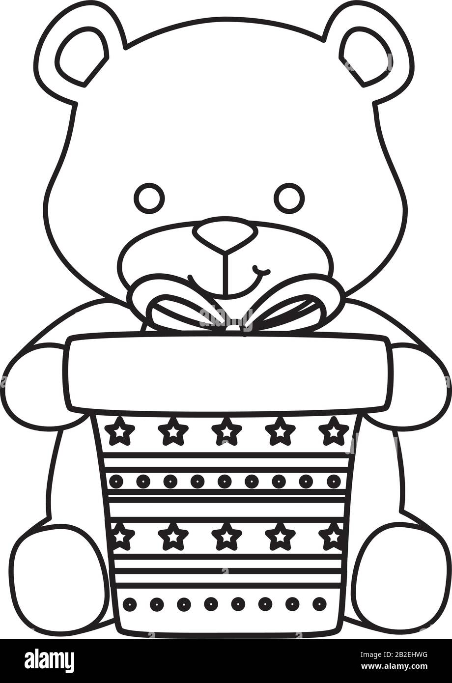 cute teddy bear with gift box present isolated icon Stock Vector