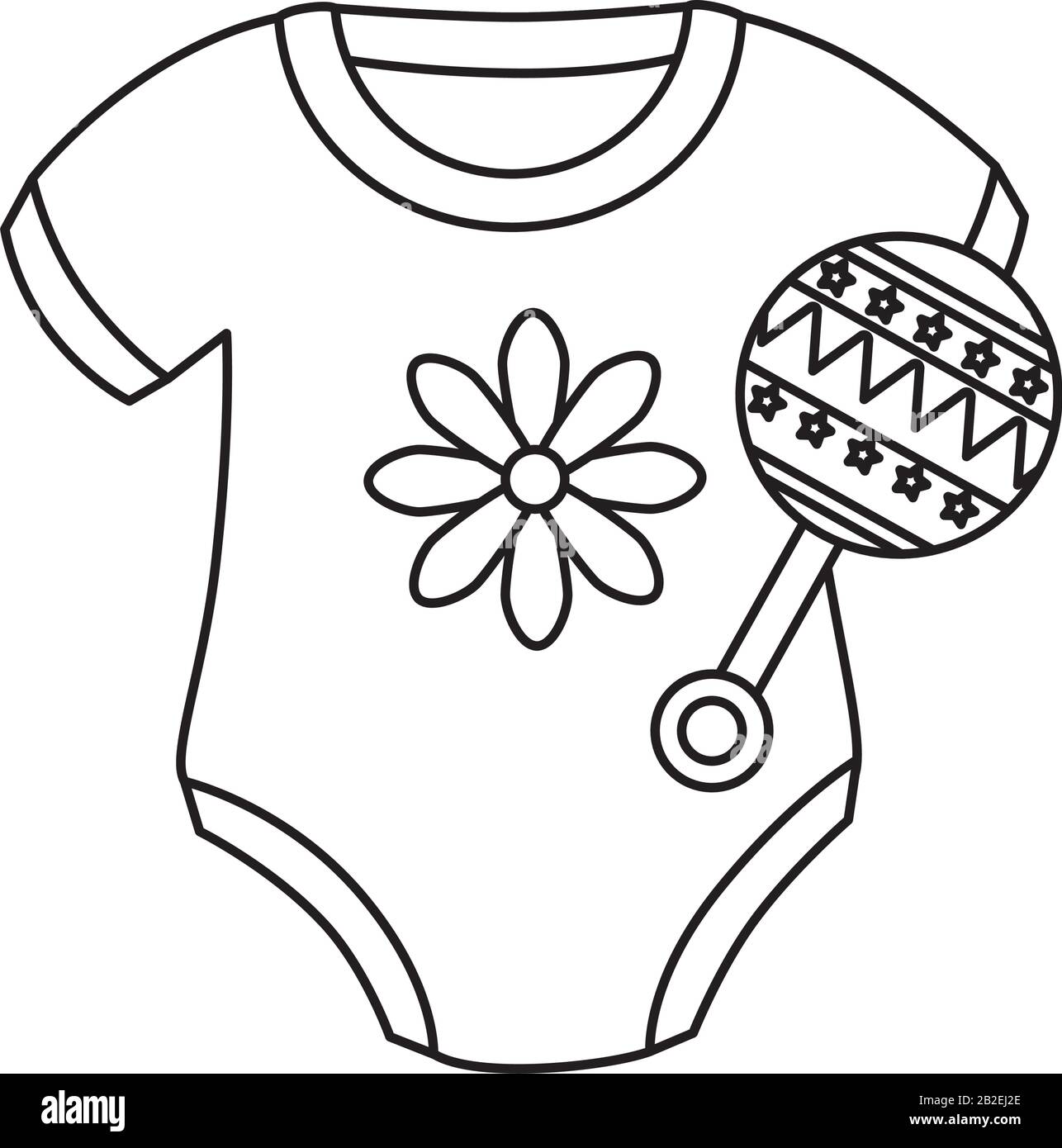 cute clothes baby girl with rattle isolated icon Stock Vector