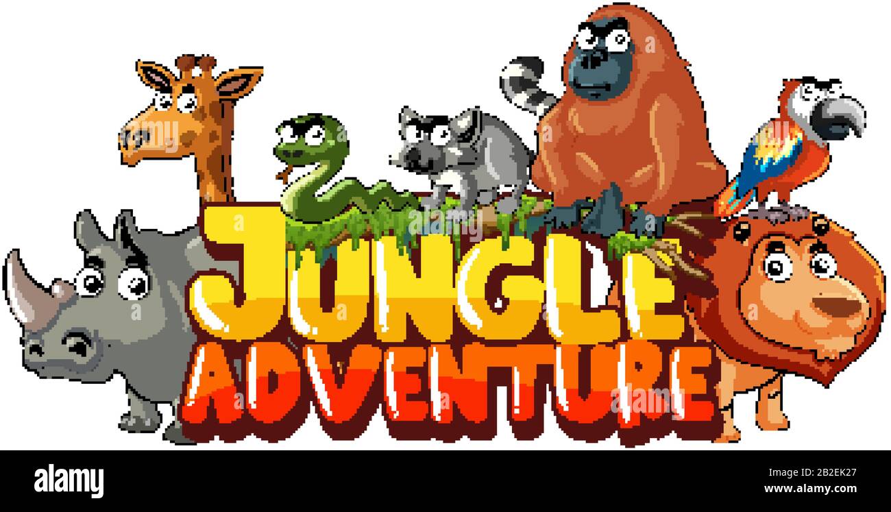 Font design for word jungle adventure with wild animals background  illustration Stock Vector Image & Art - Alamy