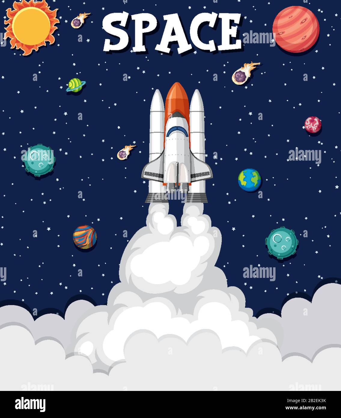Background theme of space with rocket flying in the space