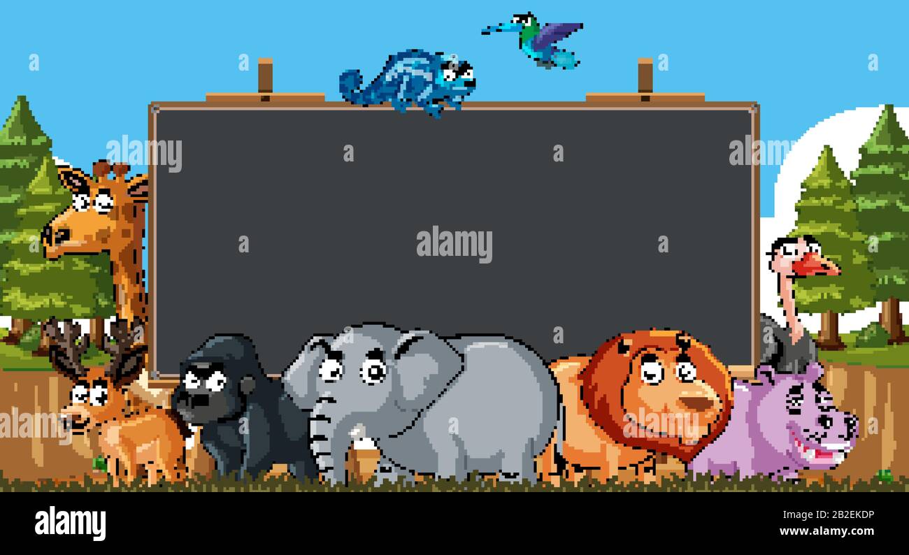 Board template with wild animals in the field background illustration ...