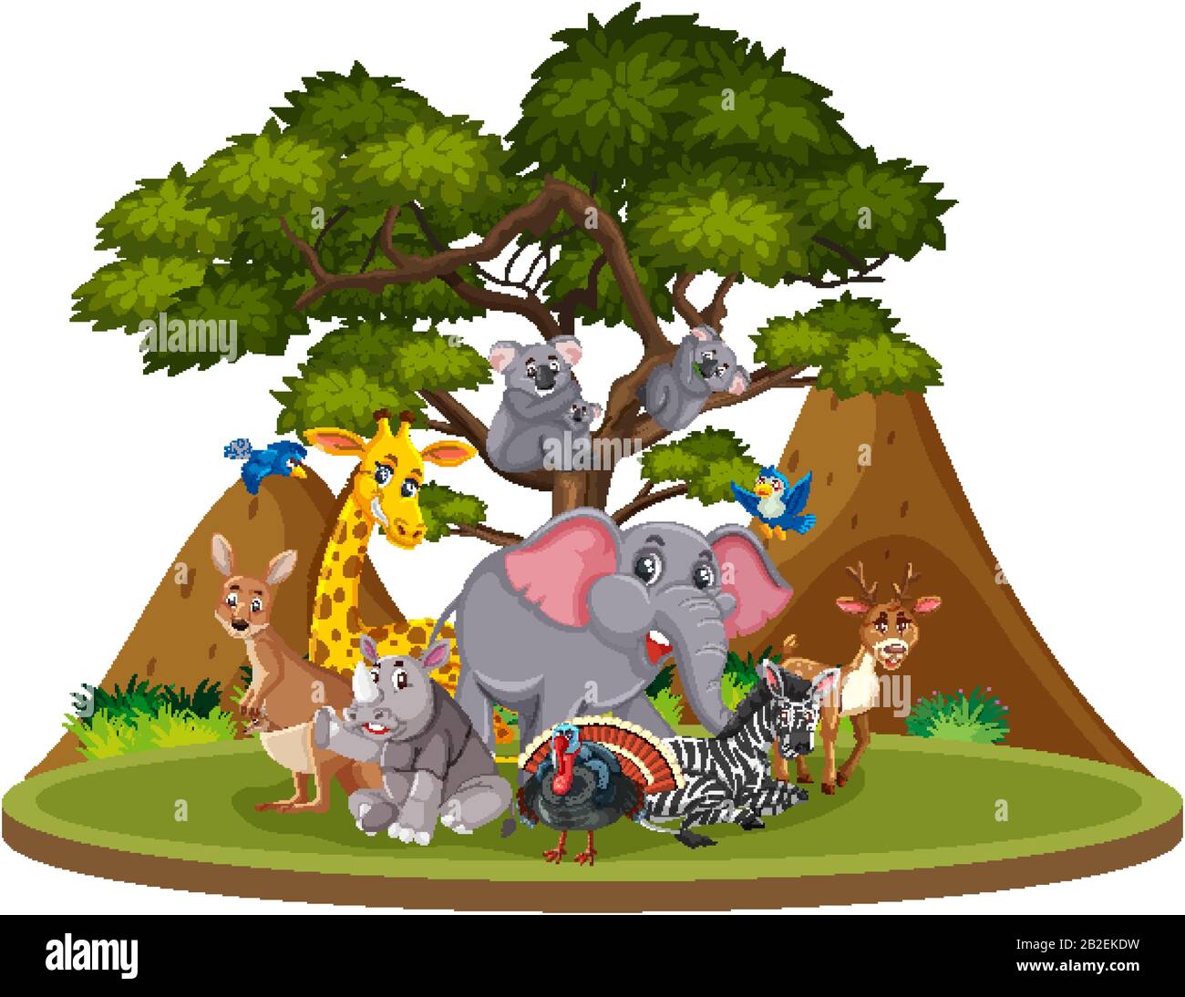 Scene with many wild animals in the park illustration Stock Vector ...