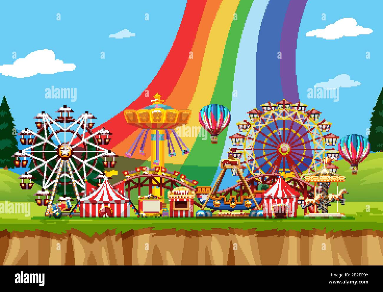 Circus scene with many rides at day time illustration Stock Vector ...