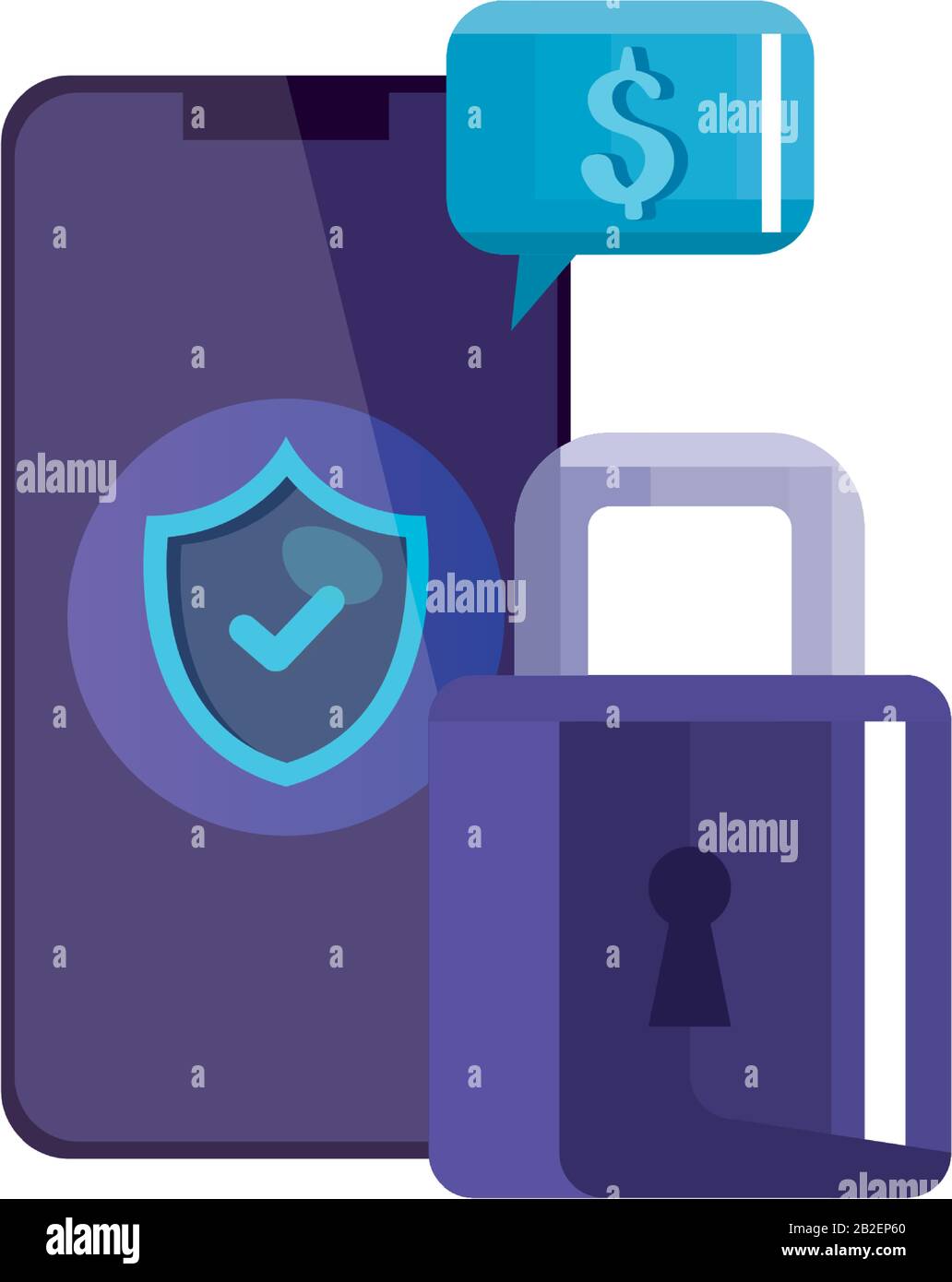 smartphone with padlock and shield of security system vector design ...