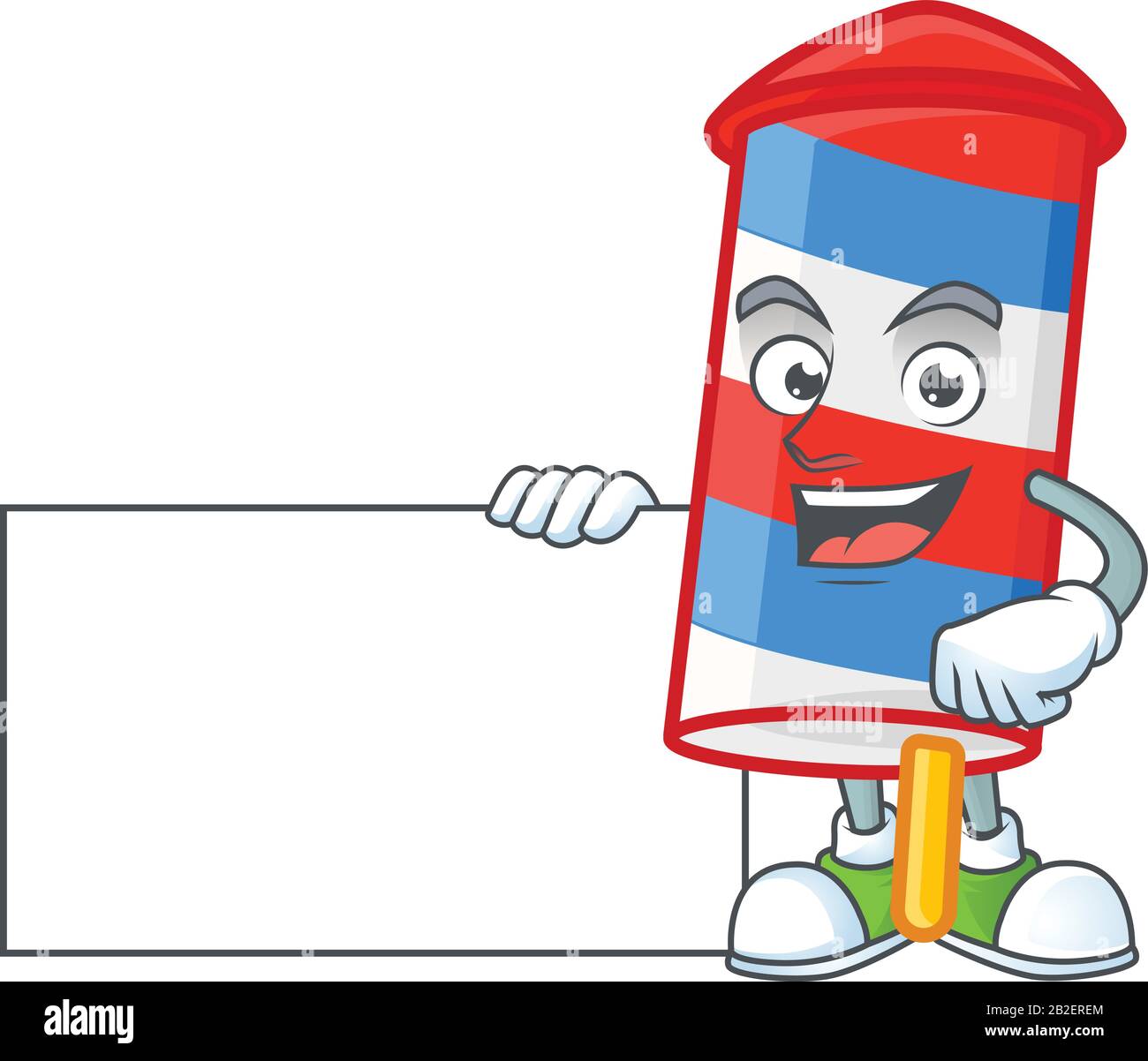 Cute funny rocket USA stripes cartoon character having a board Stock ...
