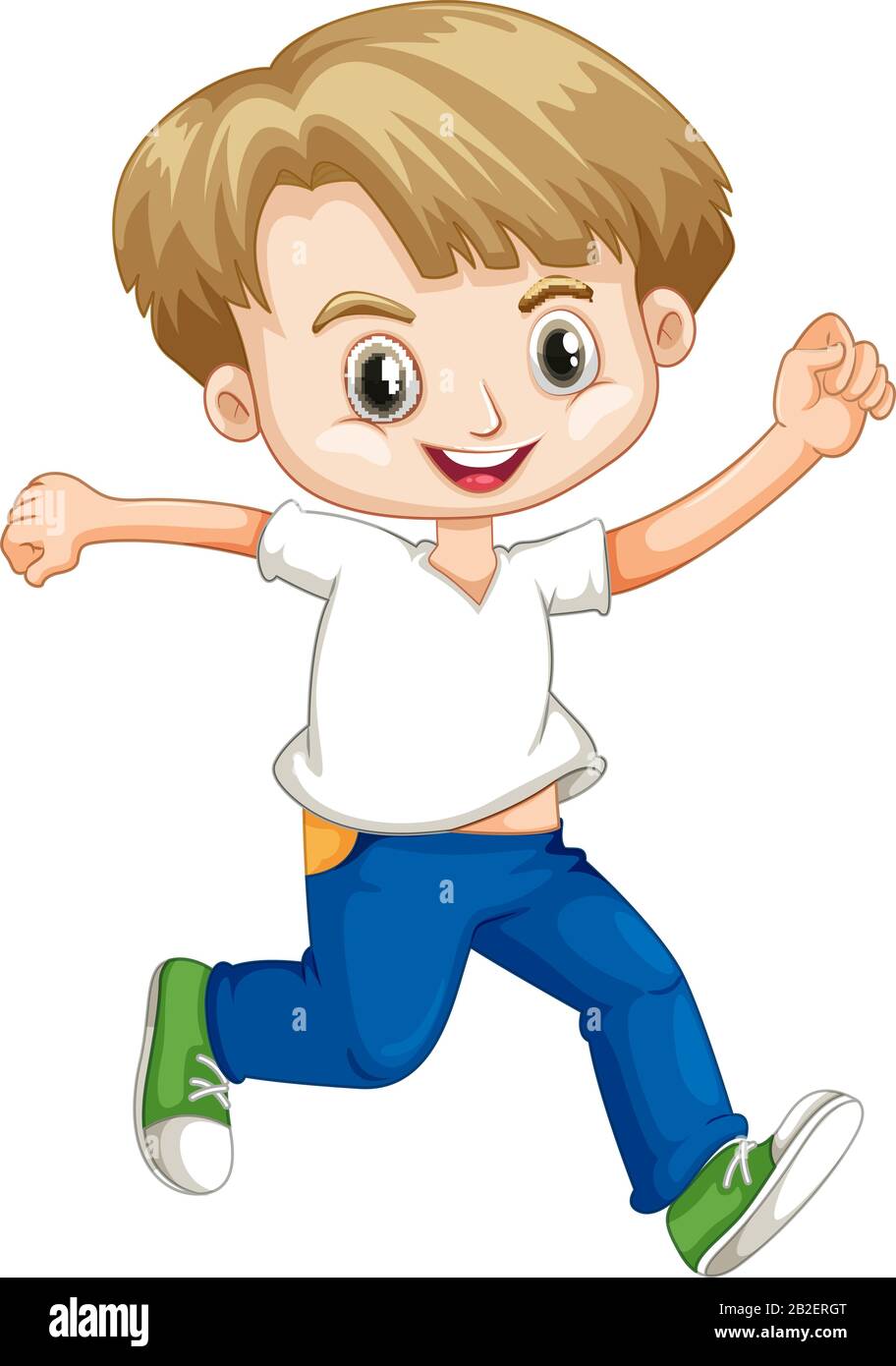Cute boy in white shirt and blue jeans illustration Stock Vector Image ...
