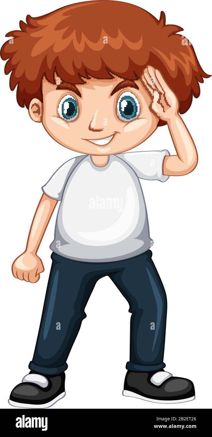 Cute Boy Wearing White Shirt And Blue Jeans Illustration Stock Vector Image Art Alamy