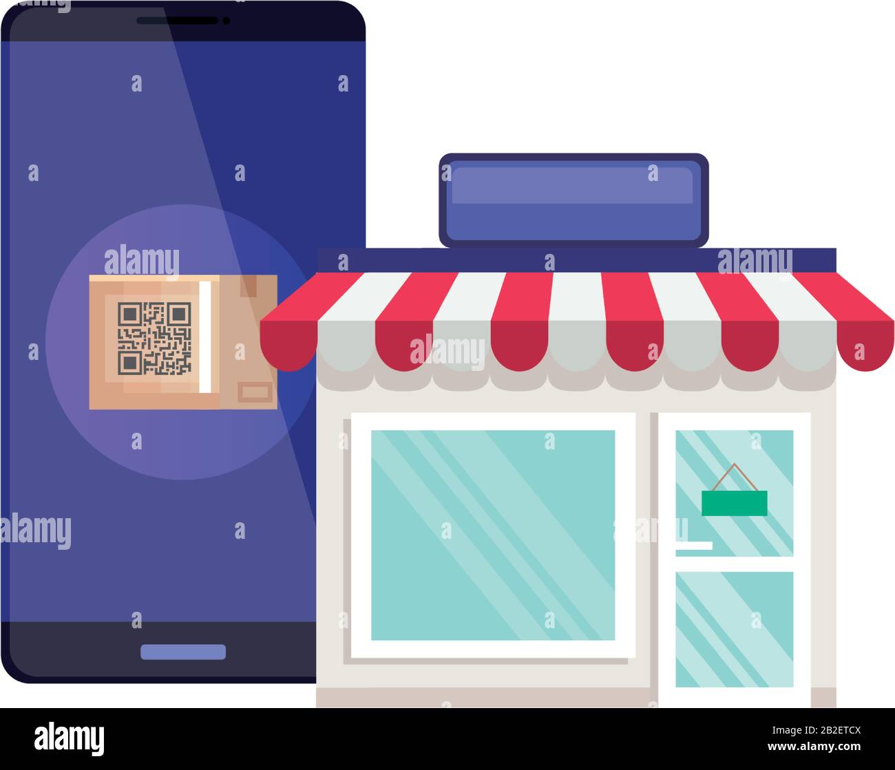 qr code inside smarpthone and store vector design Stock Vector Image