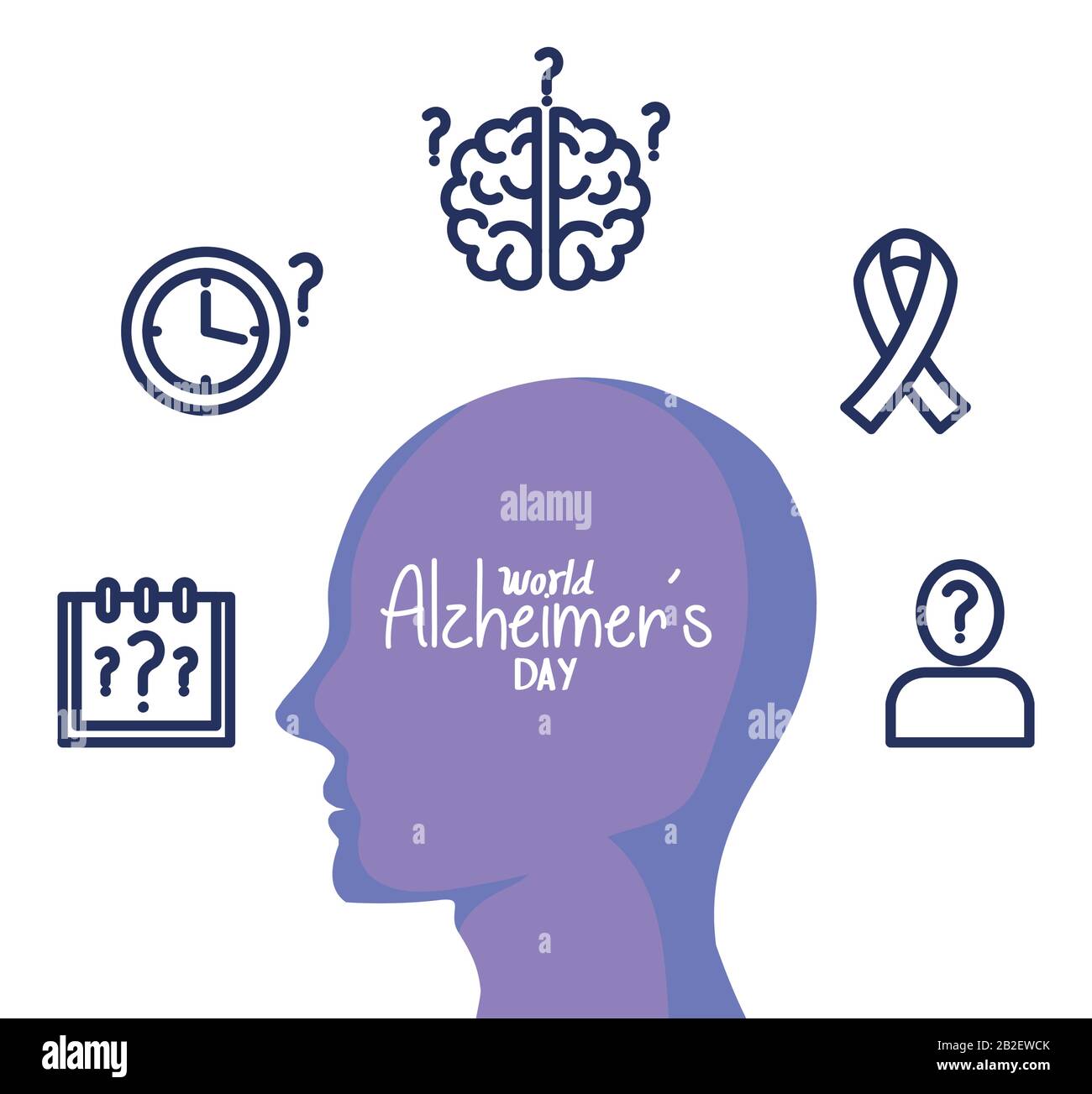 world alzheimer day with head profile and icons Stock Vector Image ...