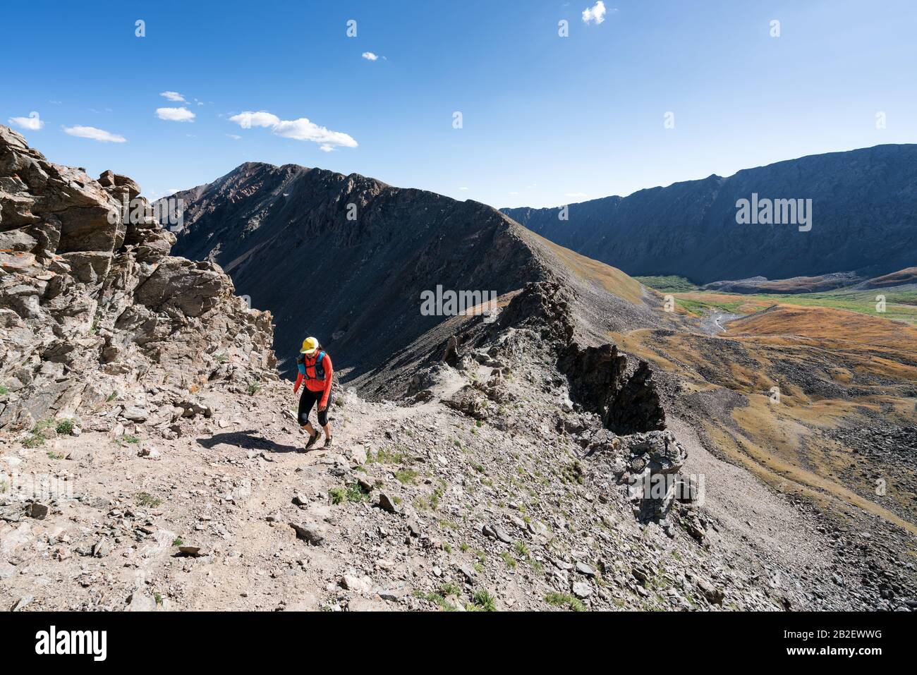 Trail running and climbing at Torreys Peak in Colorado, USA Stock Photo