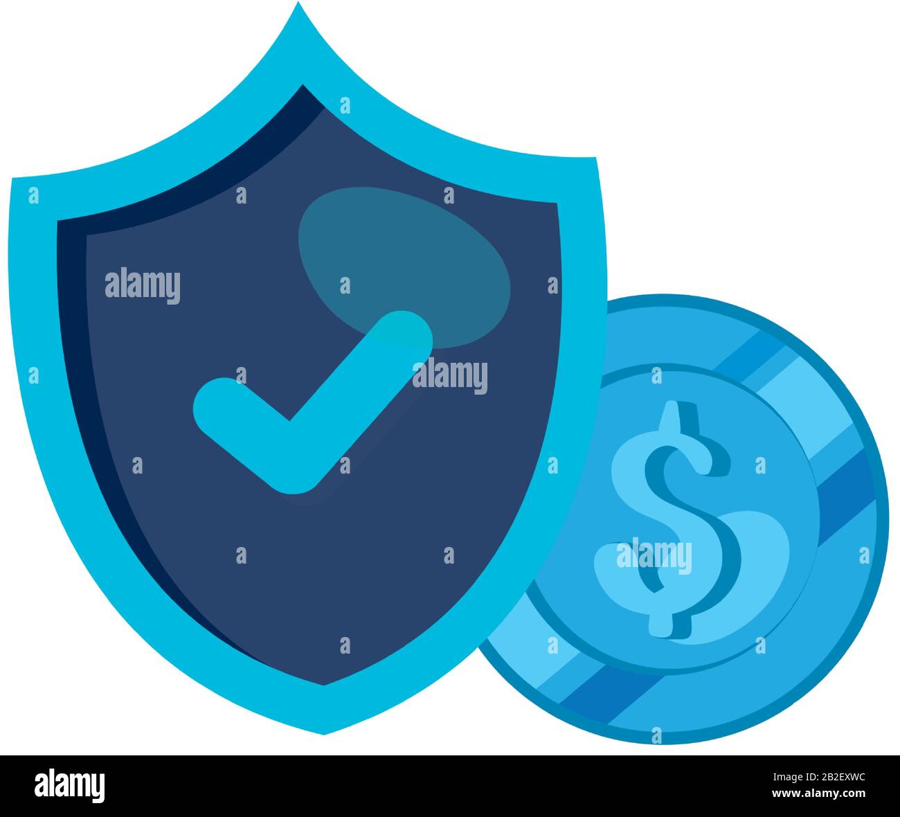shield with check mark and coin of security system vector design Stock ...