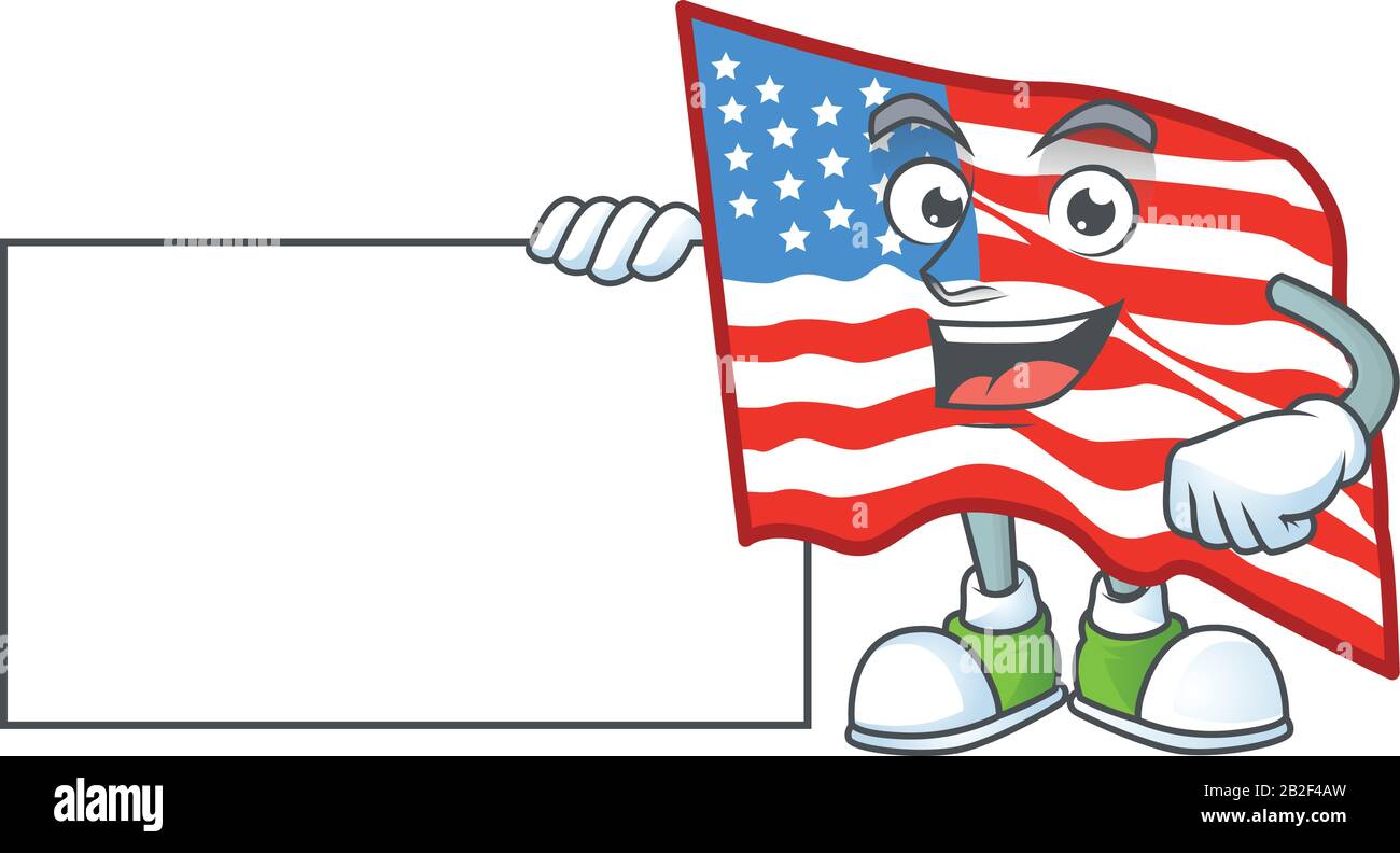 Cute funny USA flag cartoon character having a board Stock Vector Image