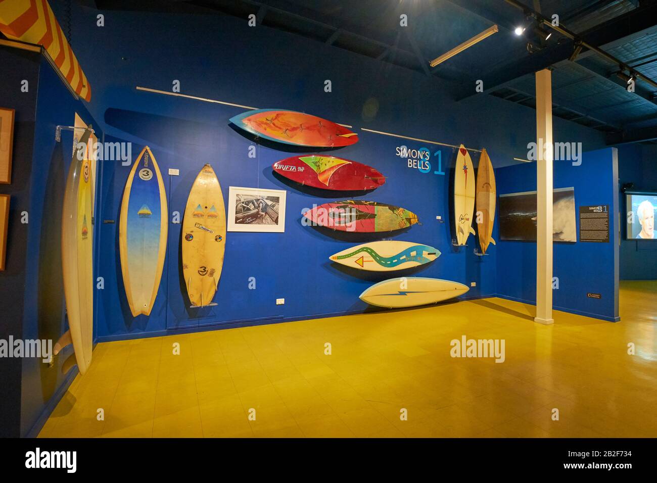 A display of champion Simon Bells' surfboards. At the Surf World Museum