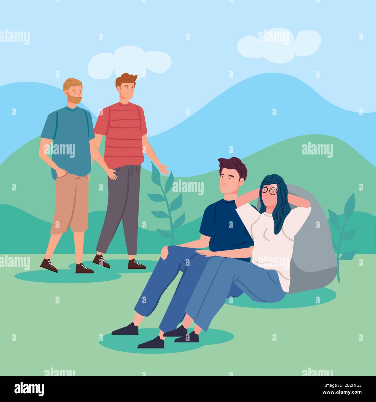 Group young men sitting grass Stock Vector Images - Alamy