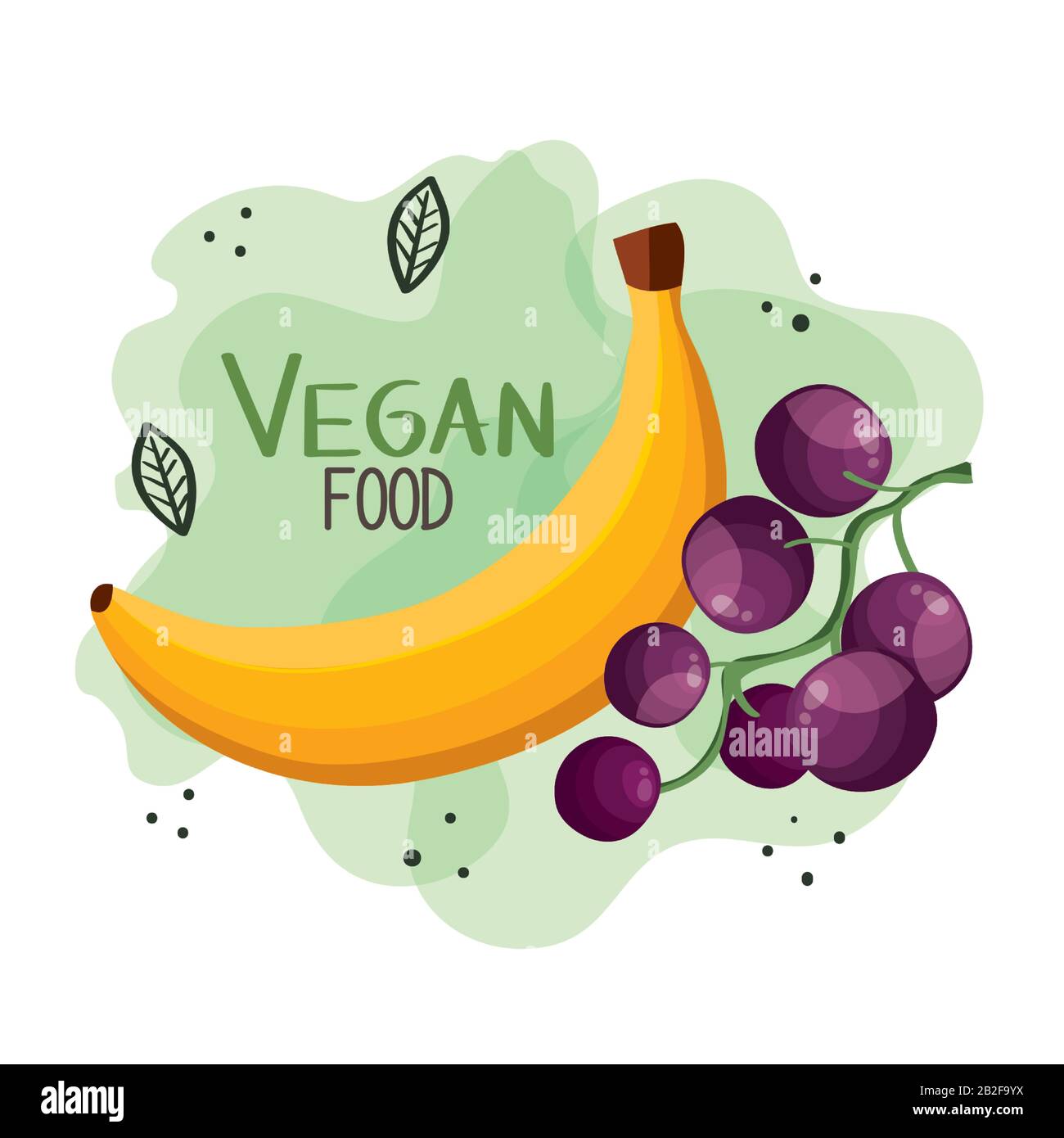 vegan food poster with banana and grapes Stock Vector Image & Art - Alamy