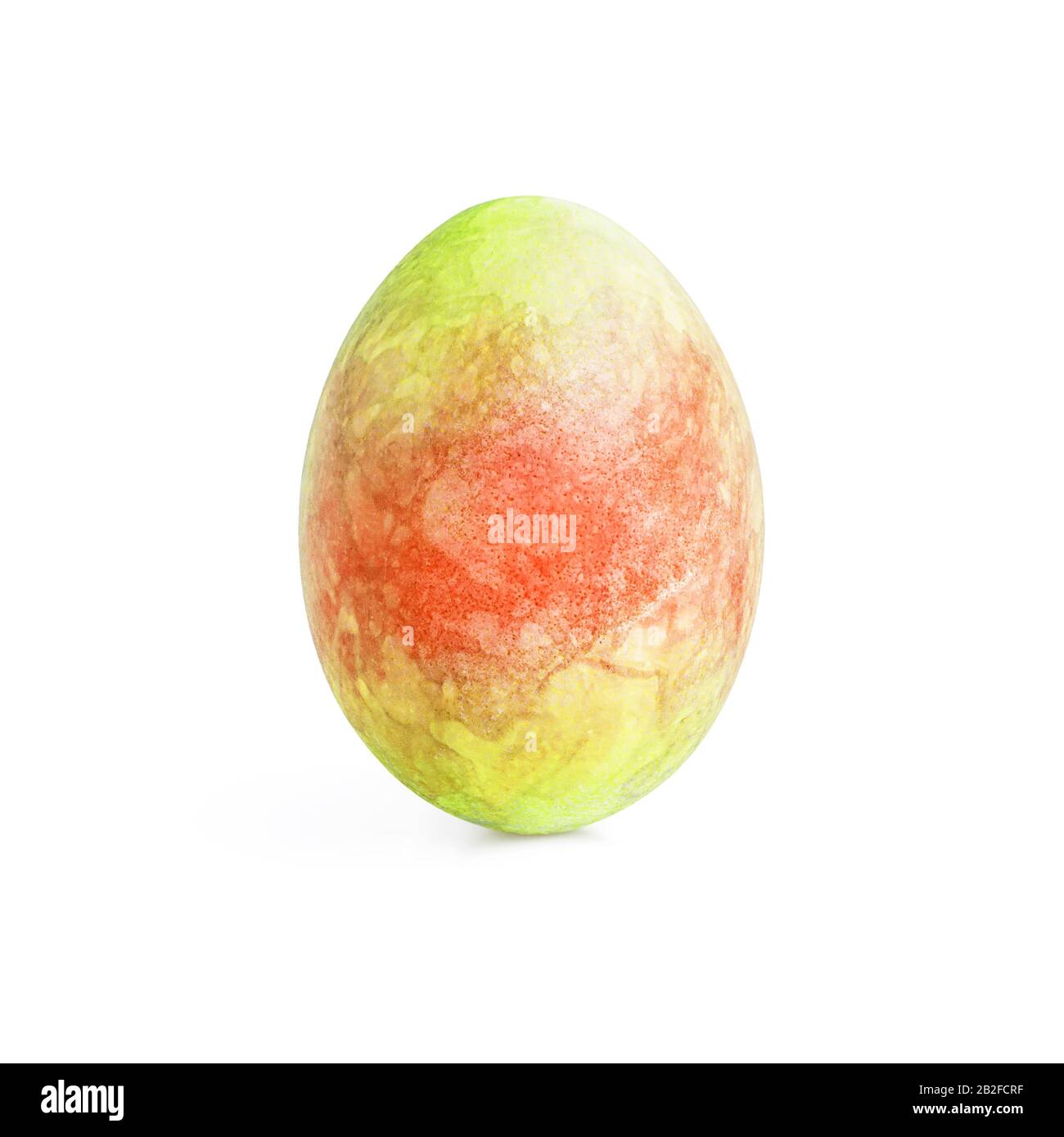 Single vertical festive easter egg with creative abstract orange green pattern isolated on white background Stock Photo