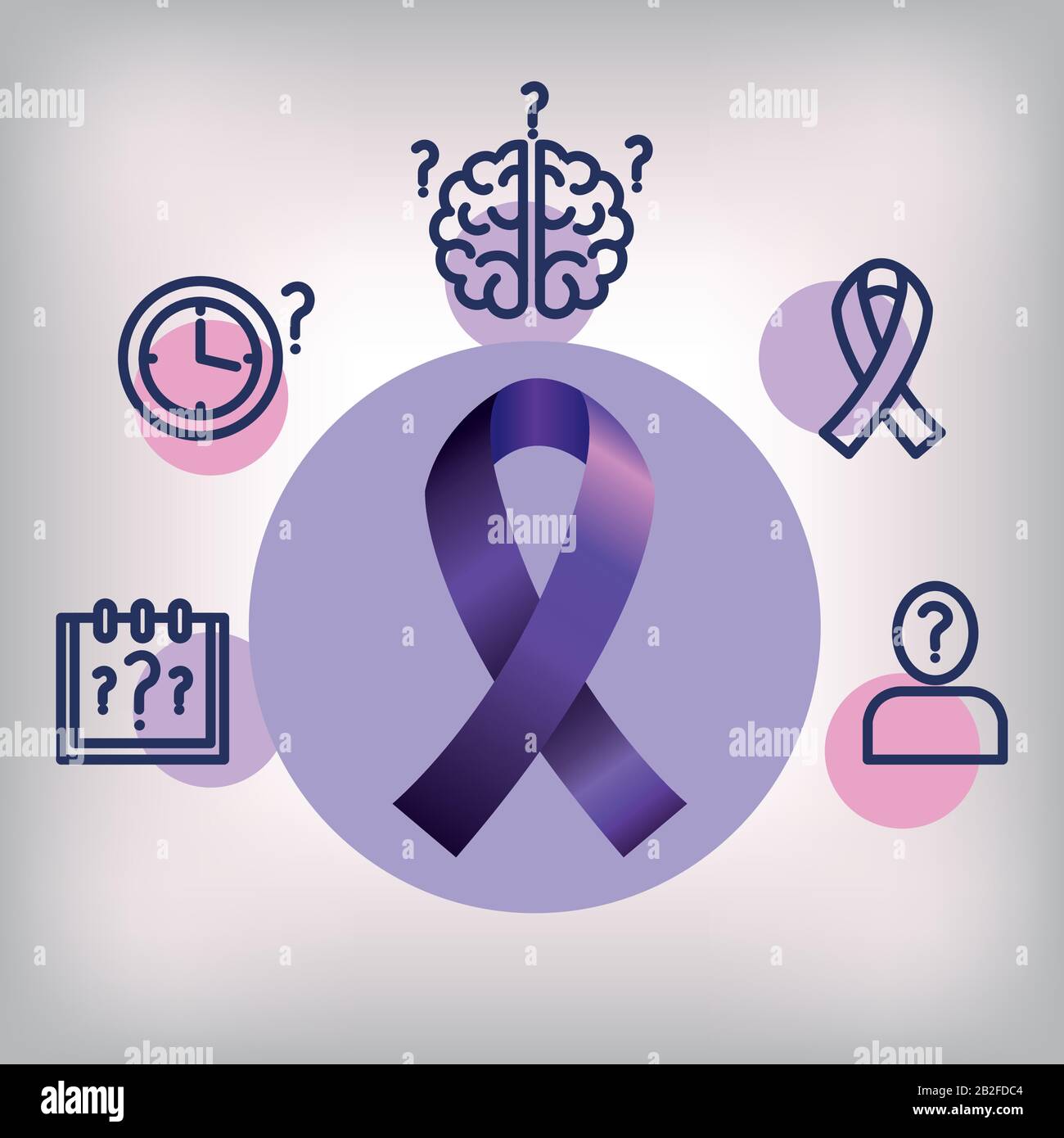 world alzheimer day with purple ribbon and icons Stock Vector Image ...