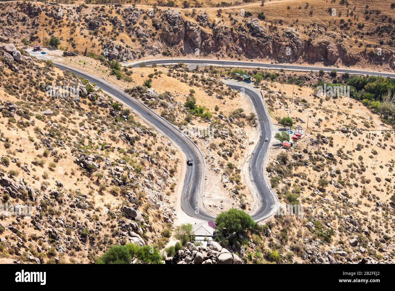 Mountain pass of M39 road,  Qashqadaryo Region, Uzbekistan, Central Asia, Asia Stock Photo