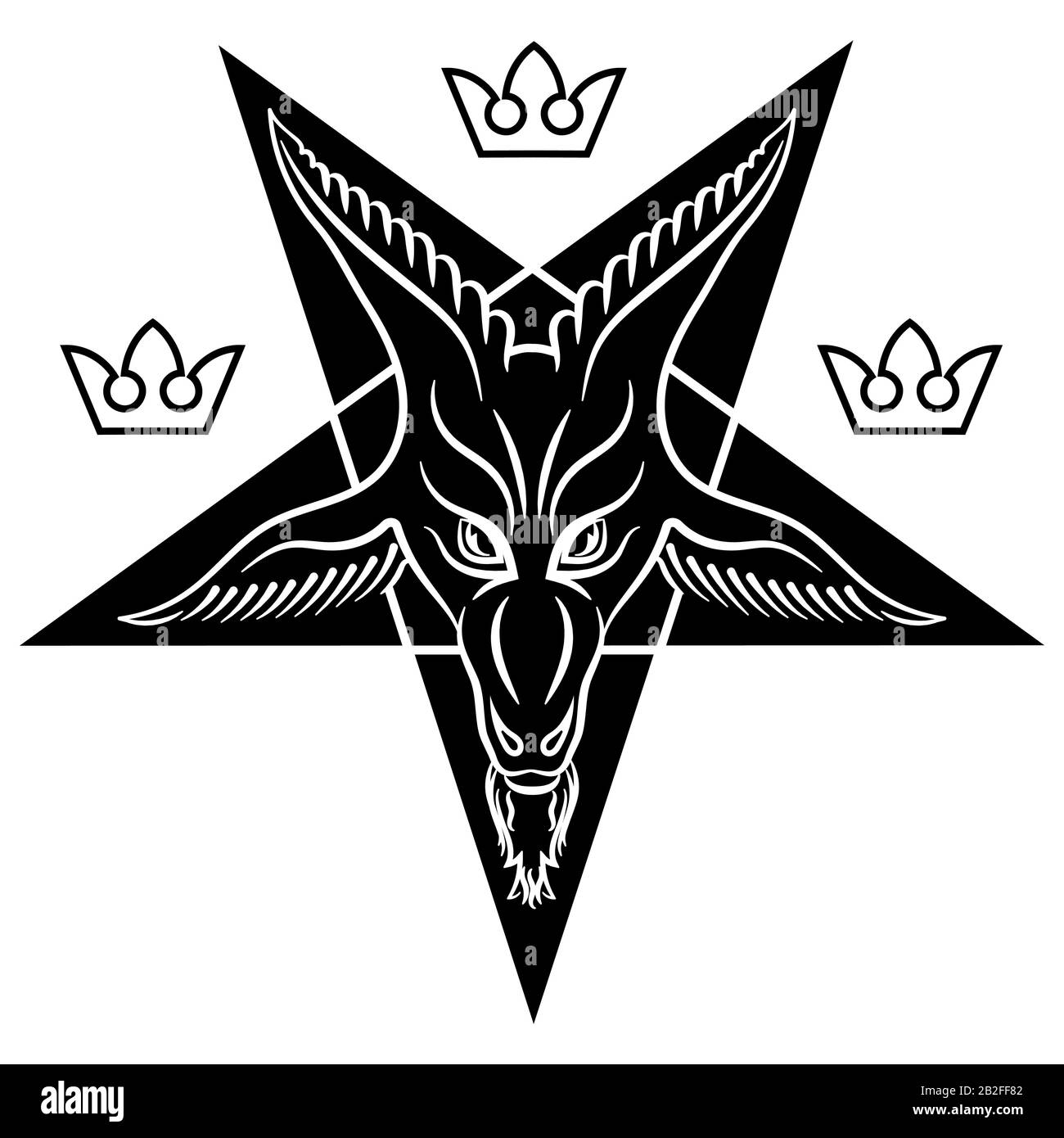 The pentagram, the sign of Lucifer. The head of a horned Goat in a pentagram. Sigil of Baphomet Stock Vector