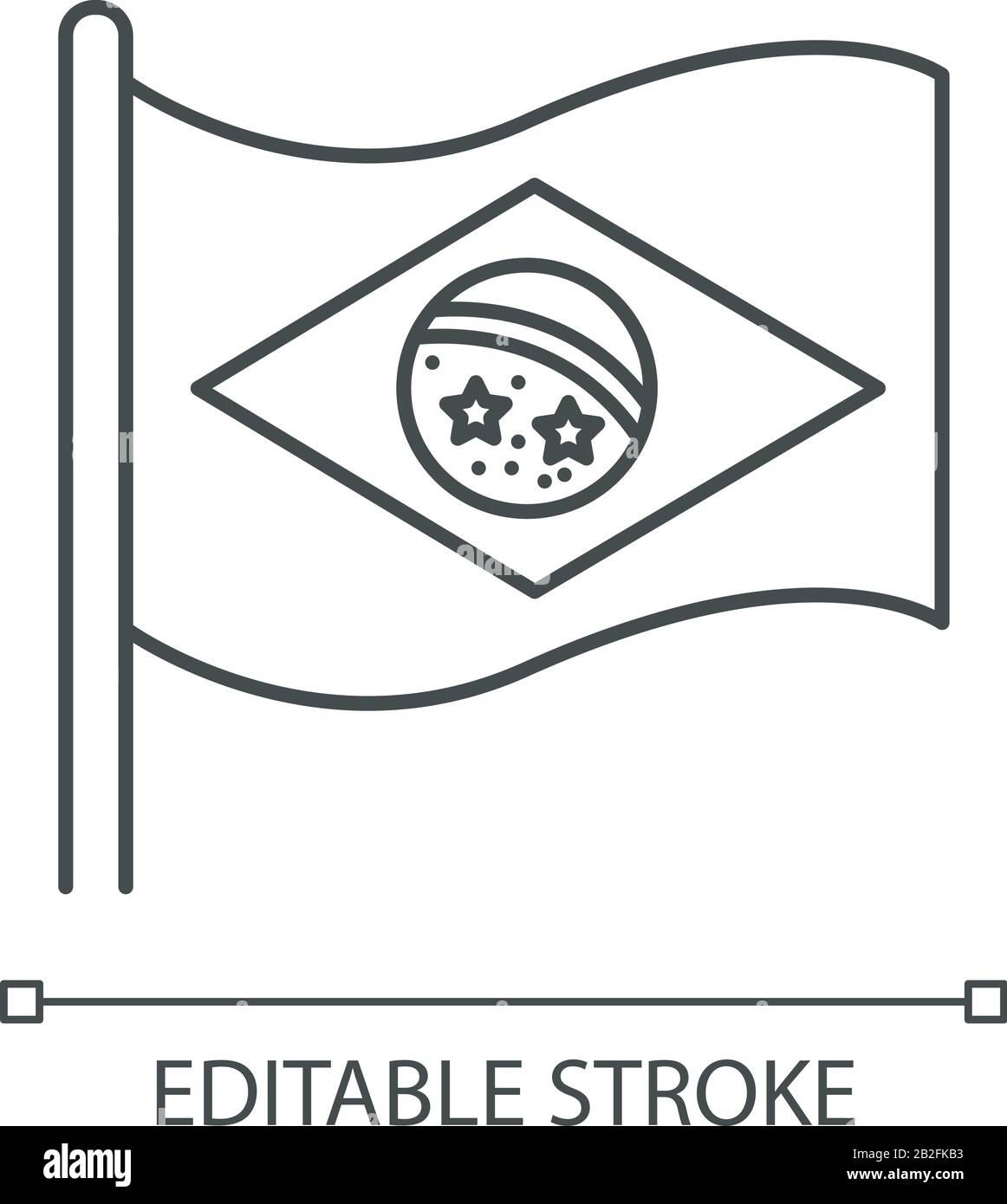 Flag of brazil pixel perfect linear icon. State symbol. Constellation over Rio de Janeiro. Thin line customizable illustration. Contour symbol. Vector Stock Vector