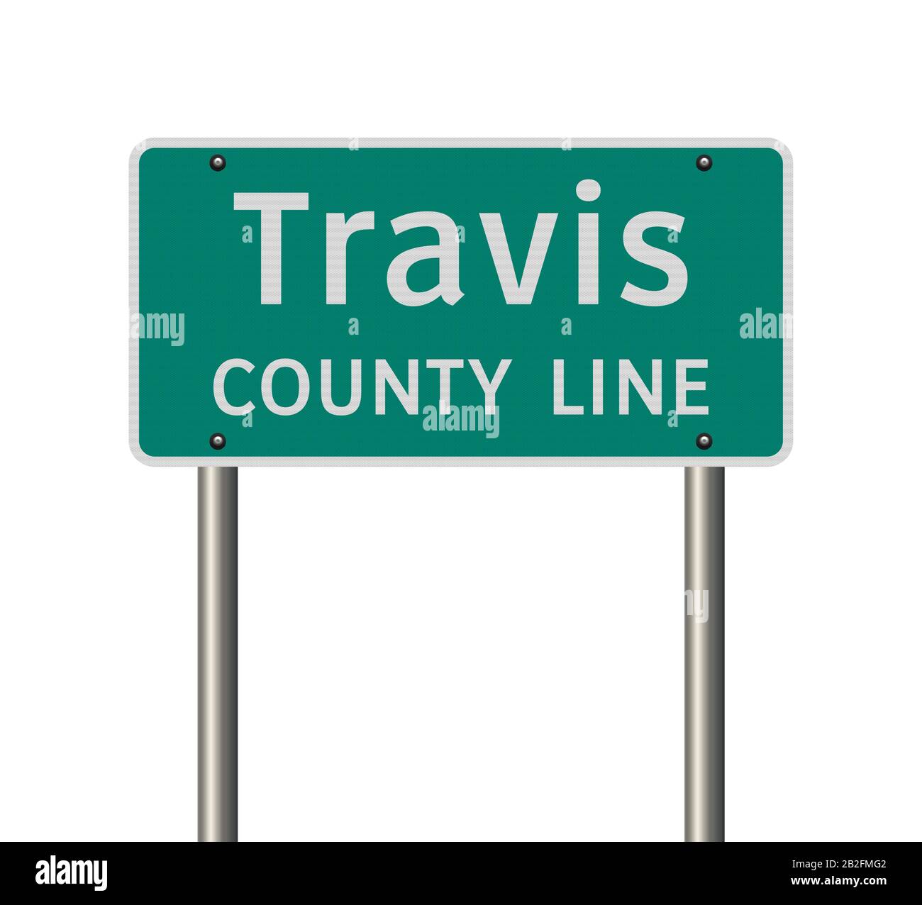 Vector illustration of the Travis County Line green road sign on metallic poles Stock Vector