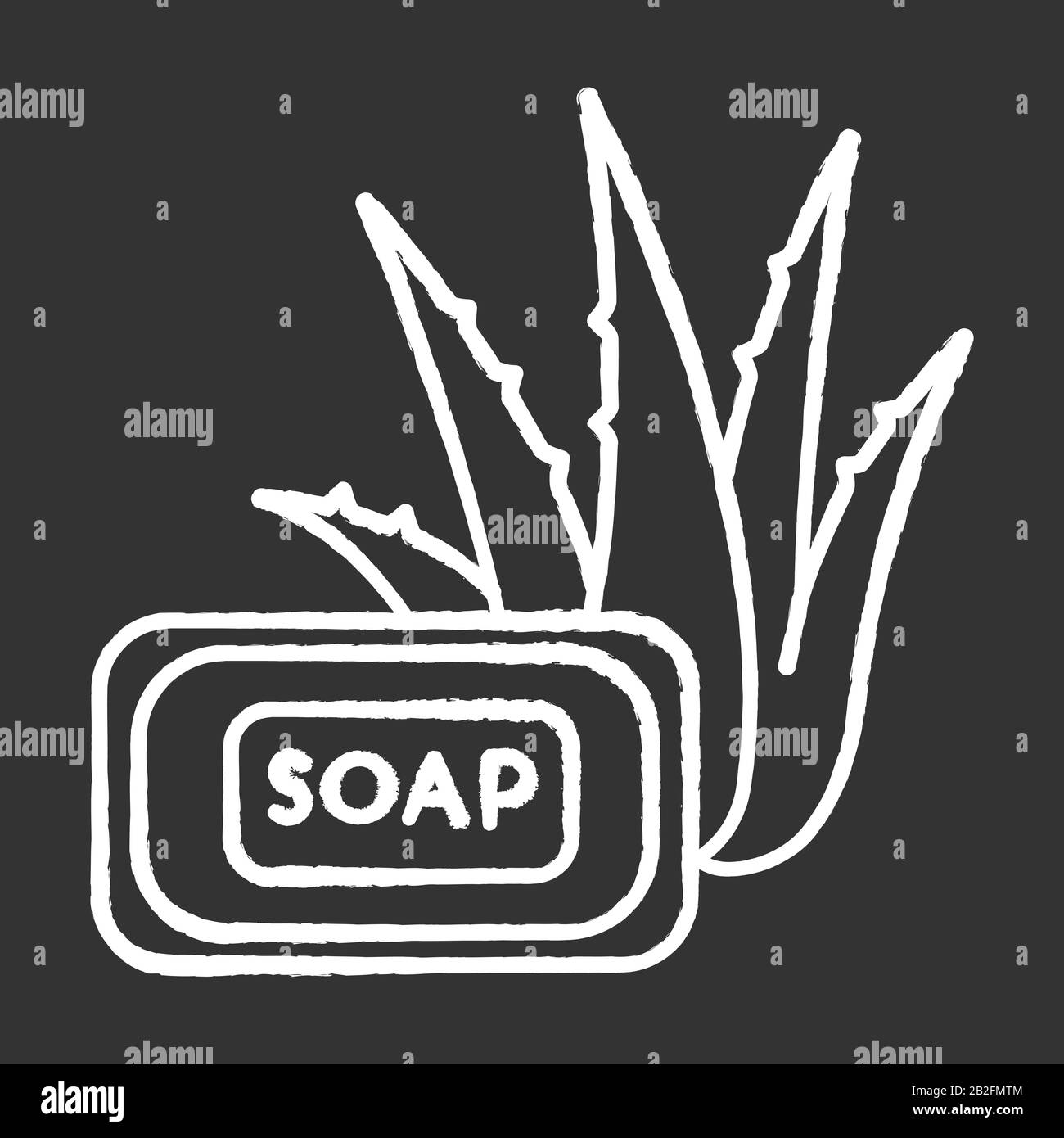 Aloe vera soap chalk white icon on black background. Organic bathing product. Natural cosmetic for personal hygiene. Plant based product. Stock Vector