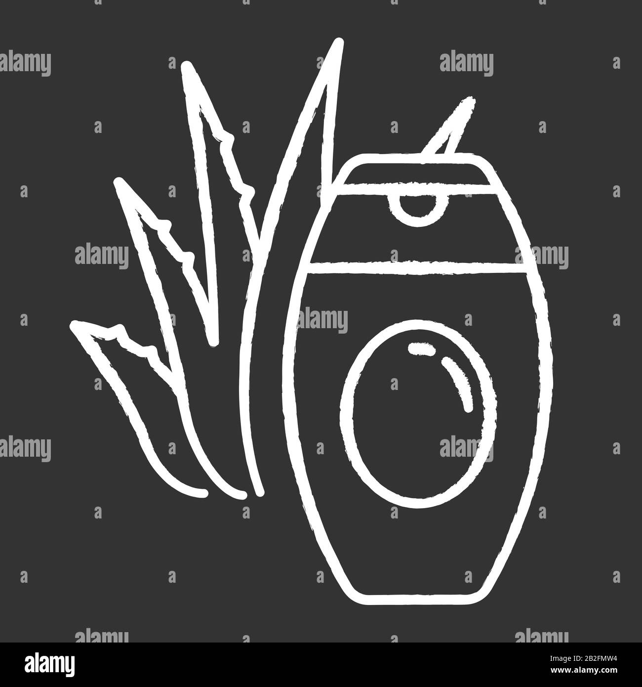 Aloe vera cream chalk white icon on black background. Plant based body