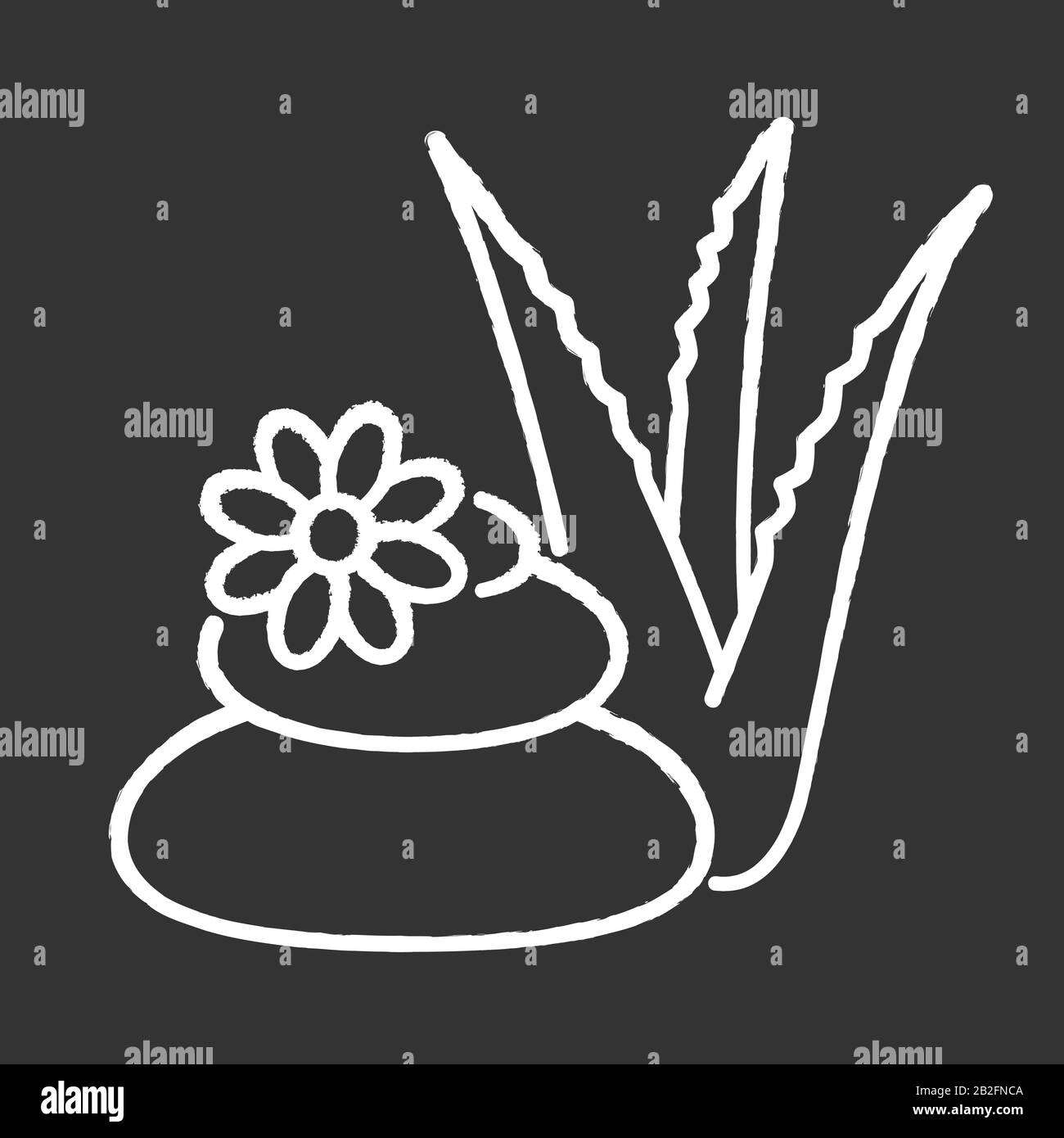 Spa treatment chalk white icon on black background. Cosmetology and dermatology. Organic plant based therapy. Beauty salon. Professional vegan Stock Vector