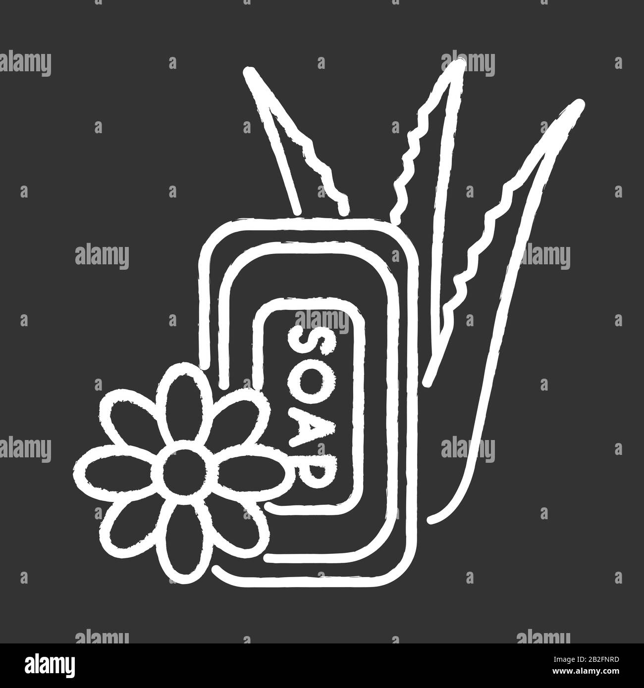 Vegan soap chalk white icon on black background. Bathing product with aloe vera. Natural cosmetic for personal hygiene. Plant based skincare Stock Vector