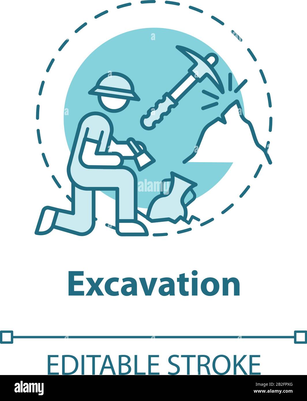 Excavation concept icon. Archaeological expedition. Historical research. Search for ancient artifacts. Cultural layer. Vector isolated outline RGB Stock Vector