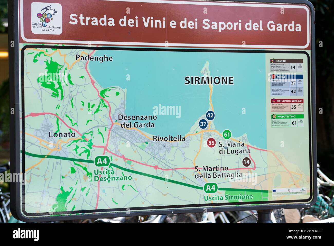 Italy, Sirmione - 27 July 2019 Sirmione. City map of Sirmione and Lake del Garda Stock Photo