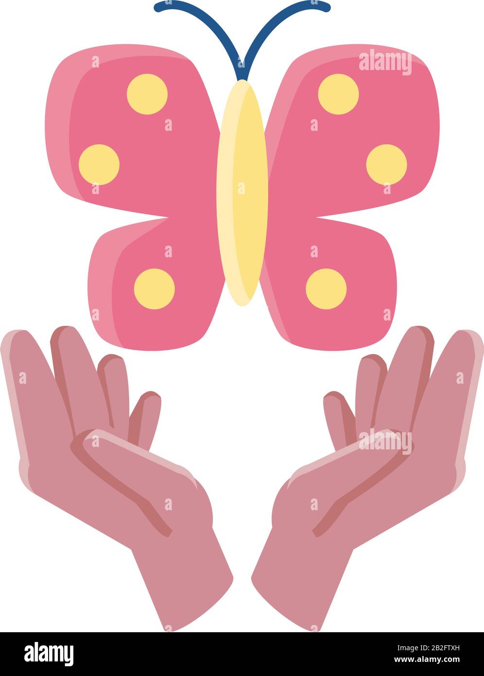 hands holding a butterfly on white background vector illustration ...