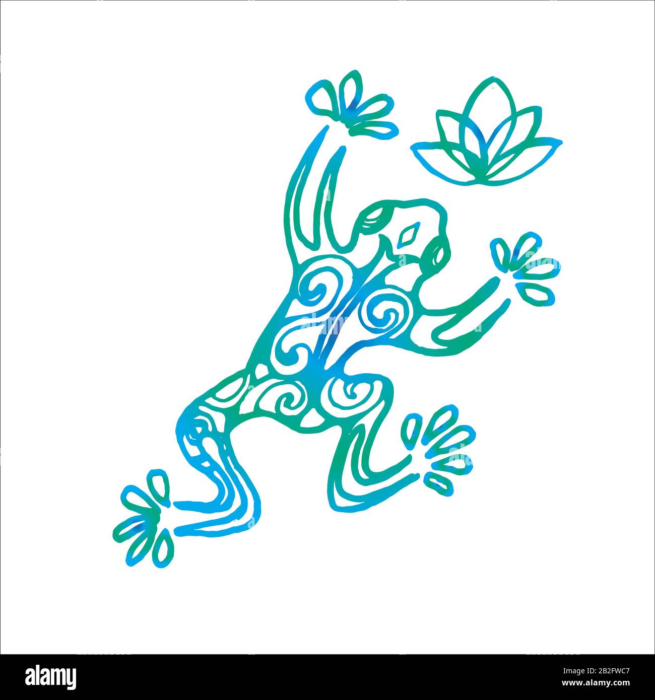 Color illustration of a frog in a jump in ornamental style. Stock Vector