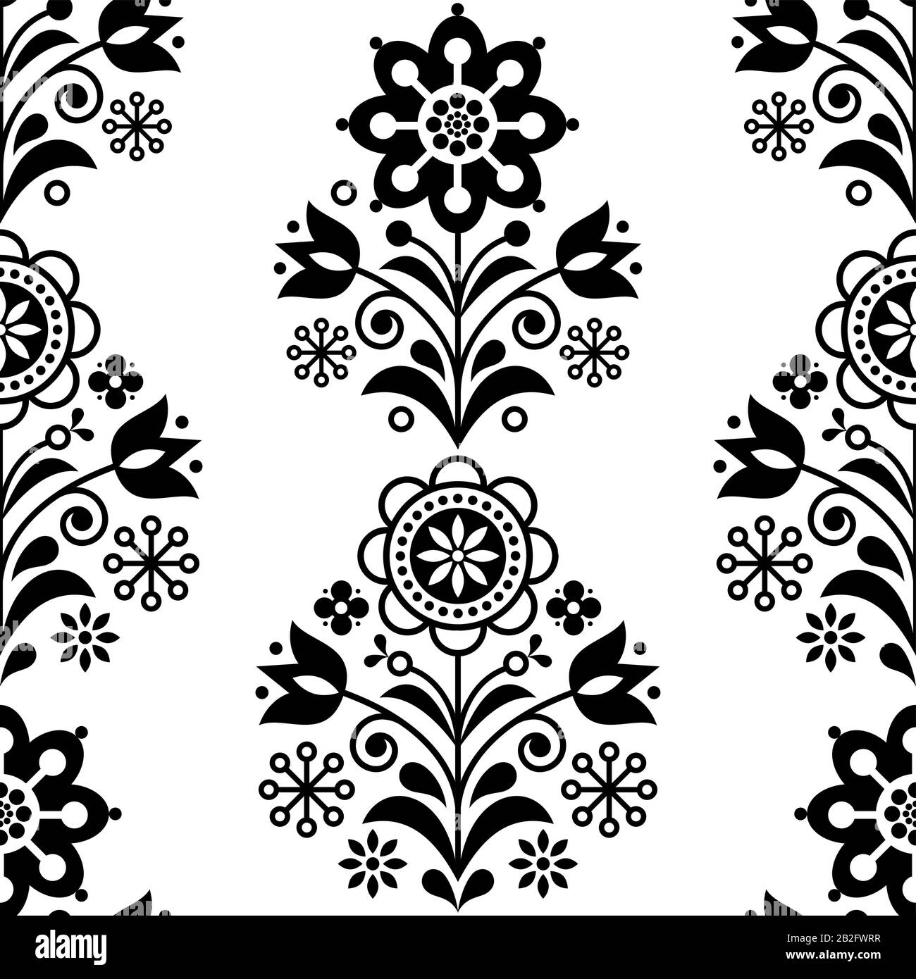 Scandinavian Floral Design Elements, Folk Art Patterns - Long