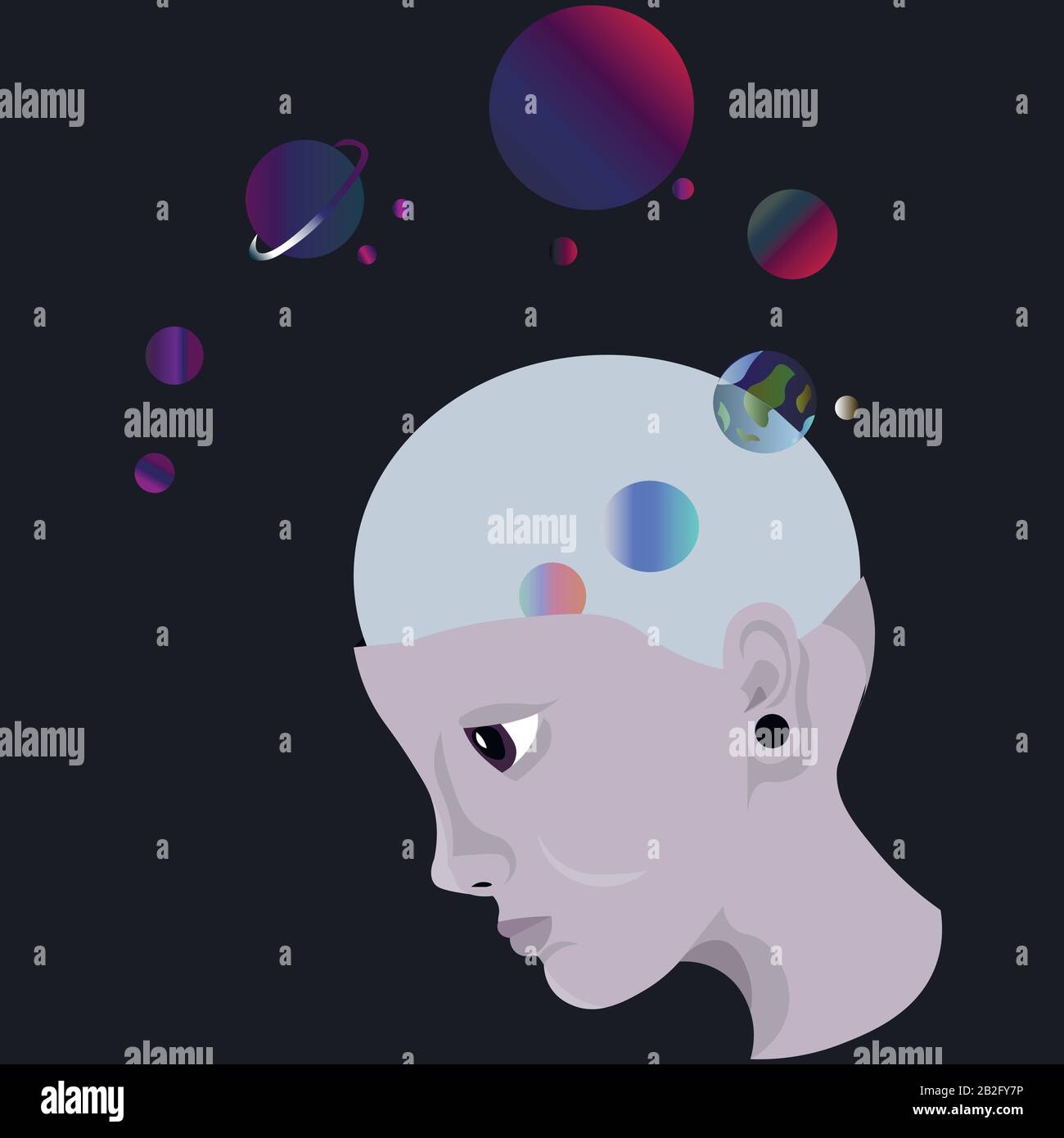 The boy in space. Design for postcards, clothes, stationery. Stock Vector