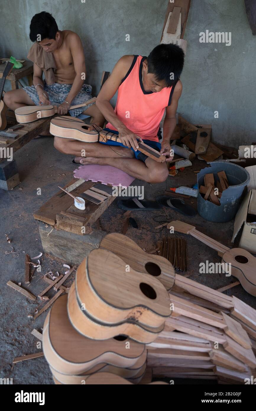 A handmade guitar being made at a guitar factory in Lapu lapu,Mactan