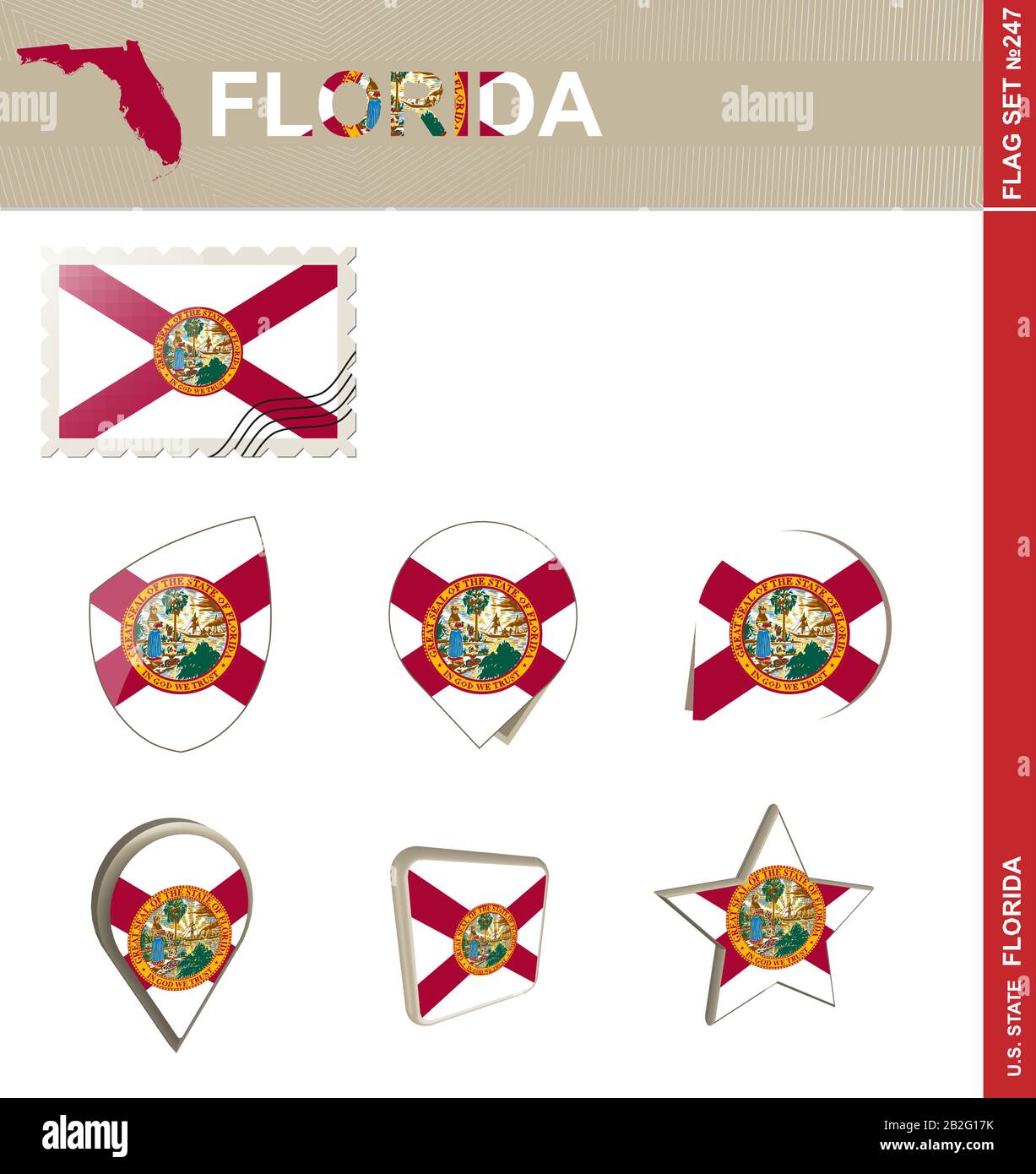 Florida Flag Set, US state, Flag Set #247. Vector. Stock Vector