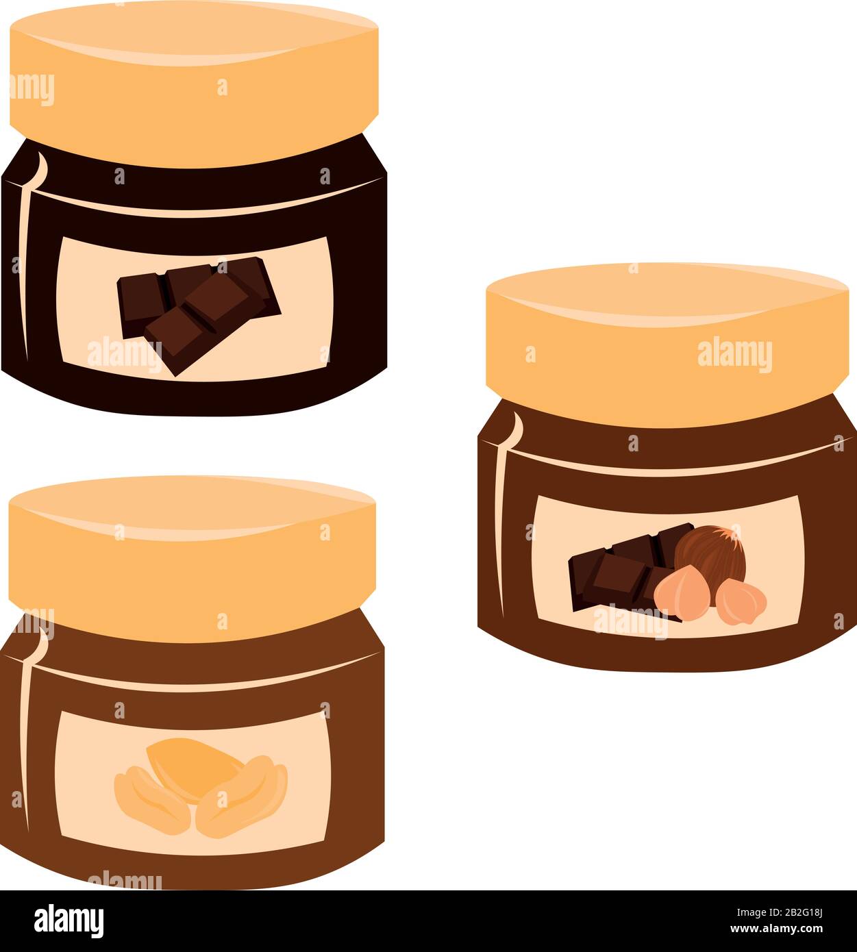 Set of chocolate and orange pastes. Ingredients for breakfast, dessert. Design for logo, flyer. Stock Vector