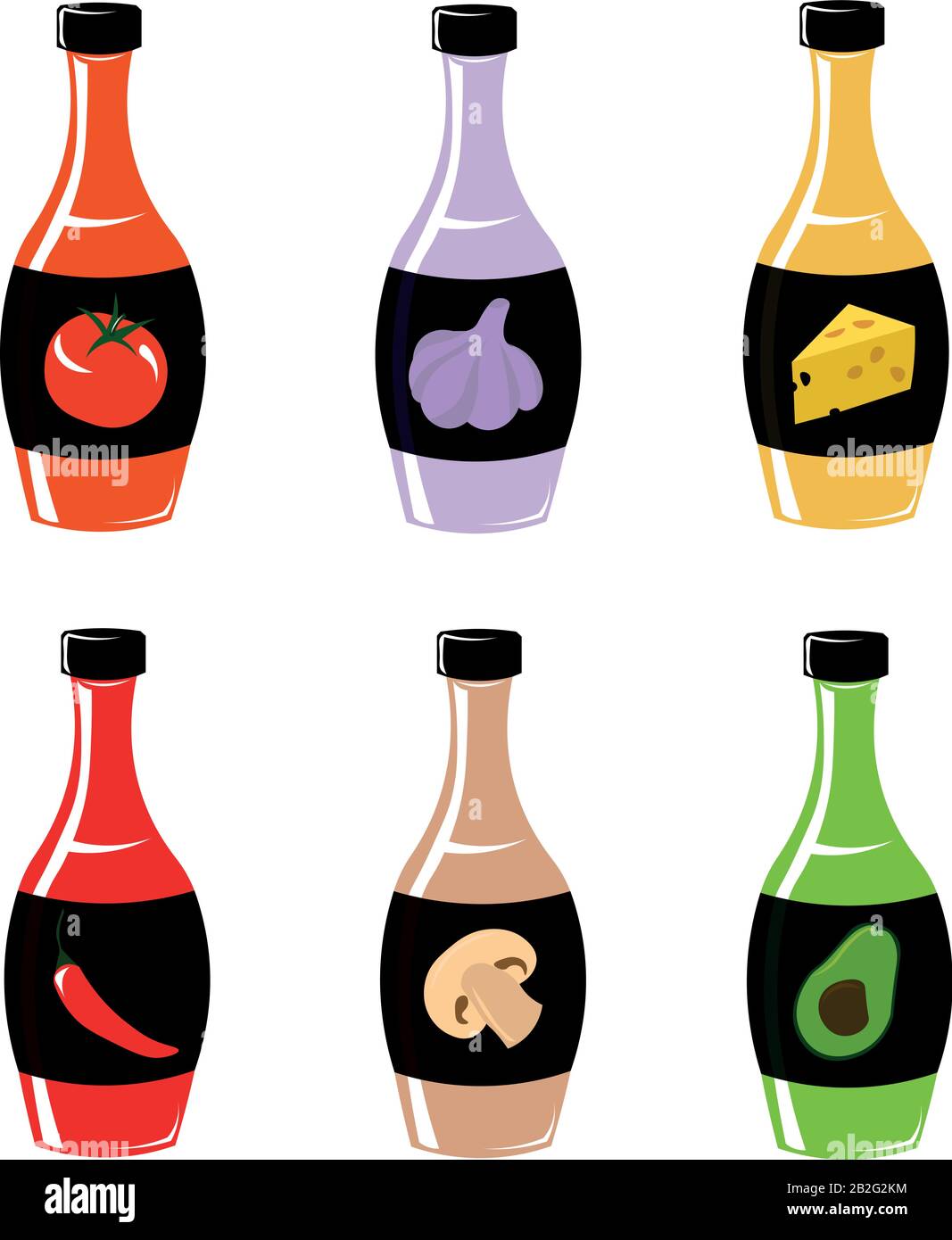 Bright vector bottles. Sauces. Menu design. Stock Vector