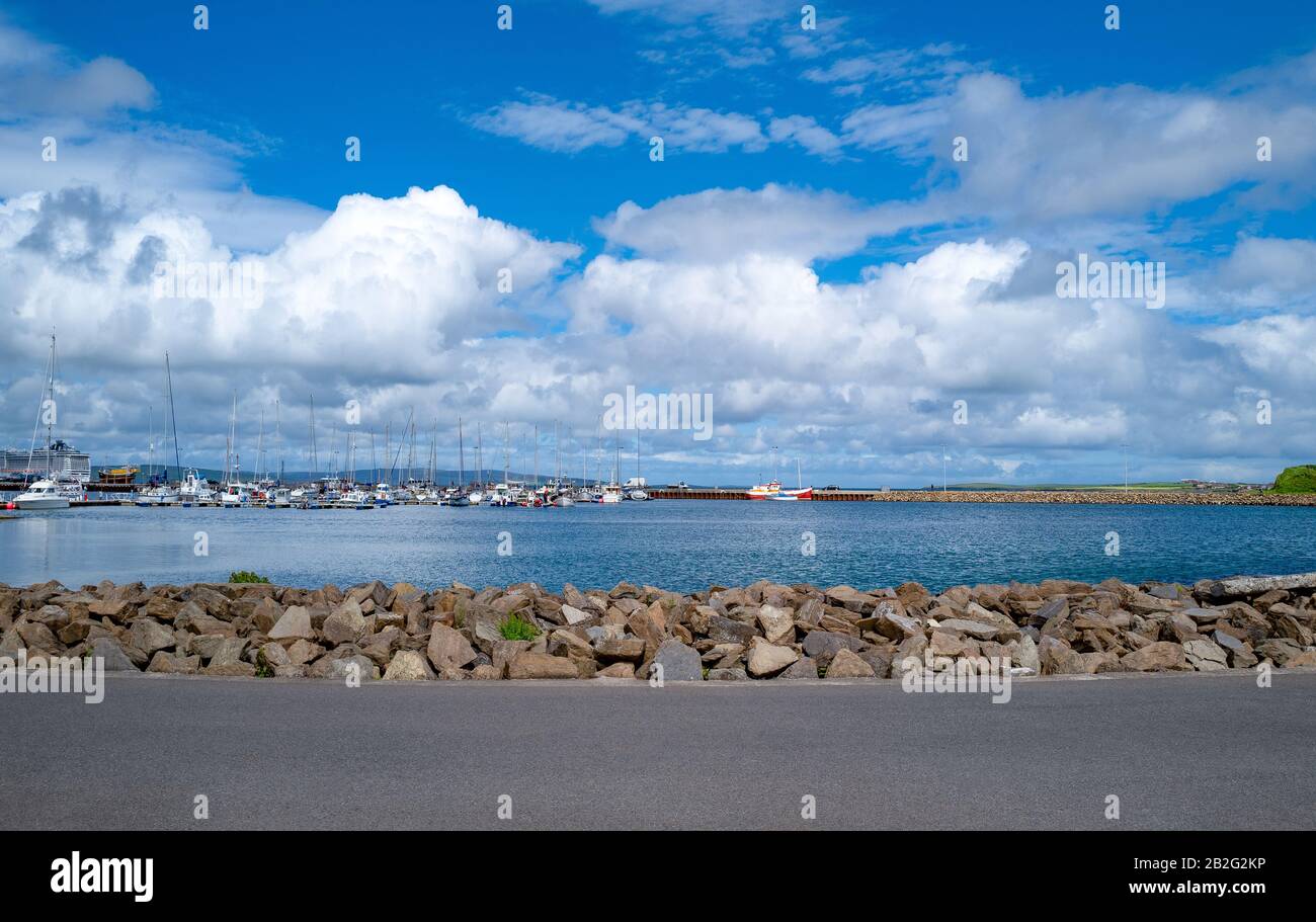 Kirkwall, Orkney, Scoland, view of the harbor with boats Stock Photo