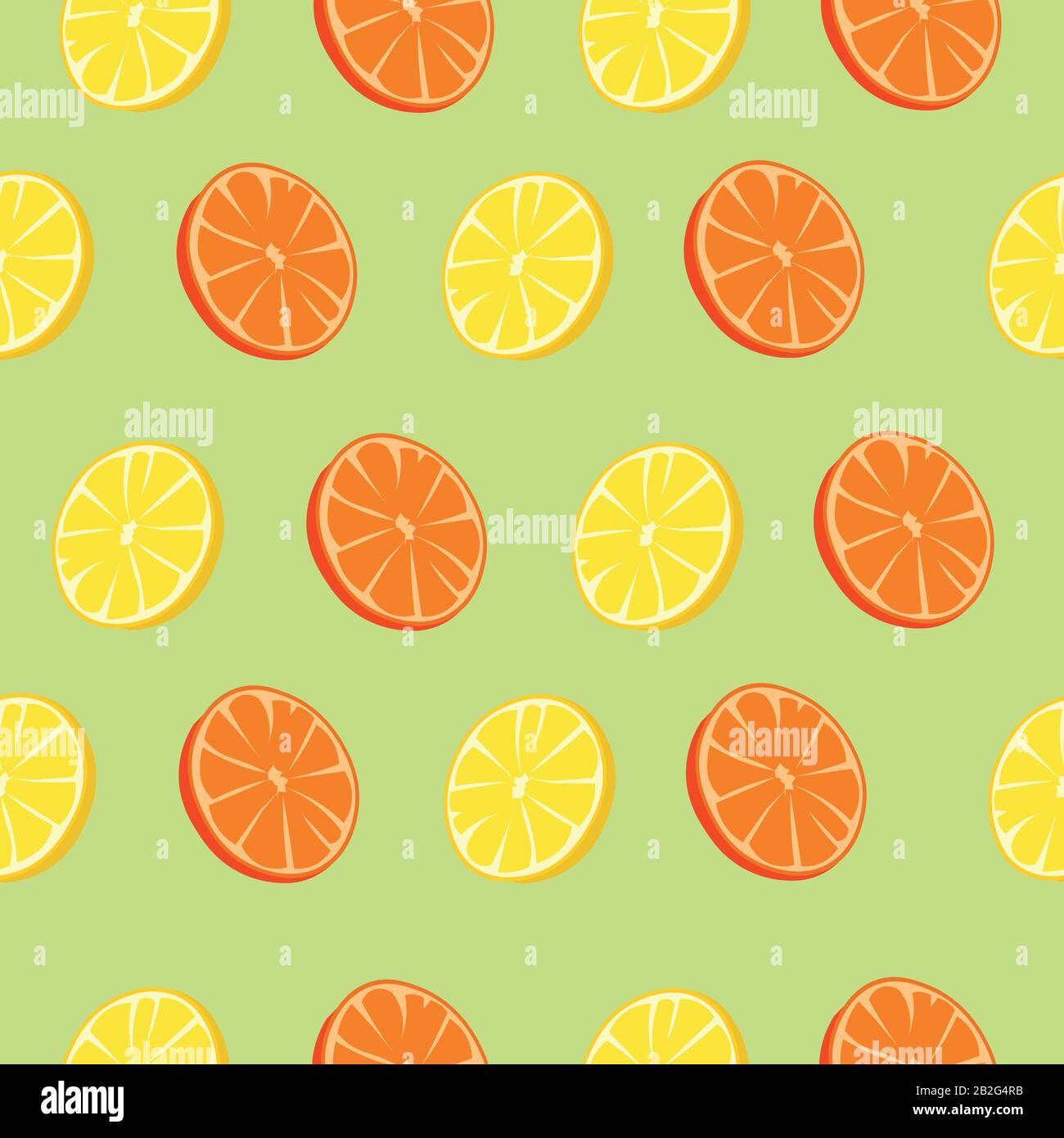 Pattern oranges, lemons on a green background. Stock Vector