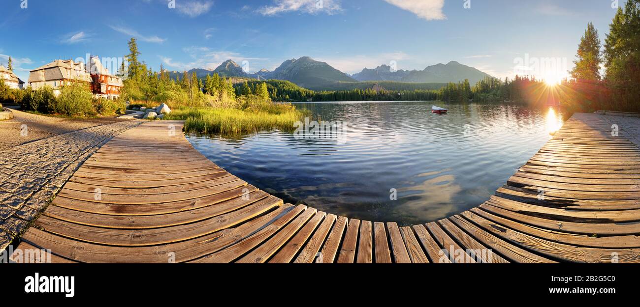 Mountain lake Strbske pleso and High Tatras national park, Slovakia - landscape Stock Photo