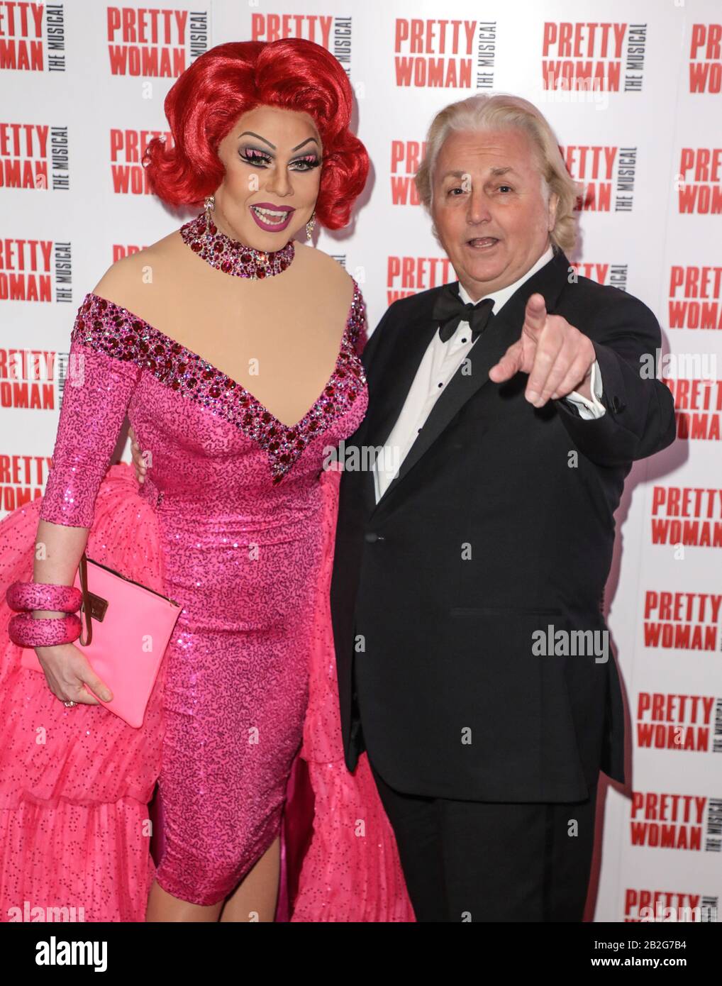 La Voix and David Emanuel attend the Press Night for Pretty Woman: The Musical at the Piccadilly Theatre in London. Stock Photo