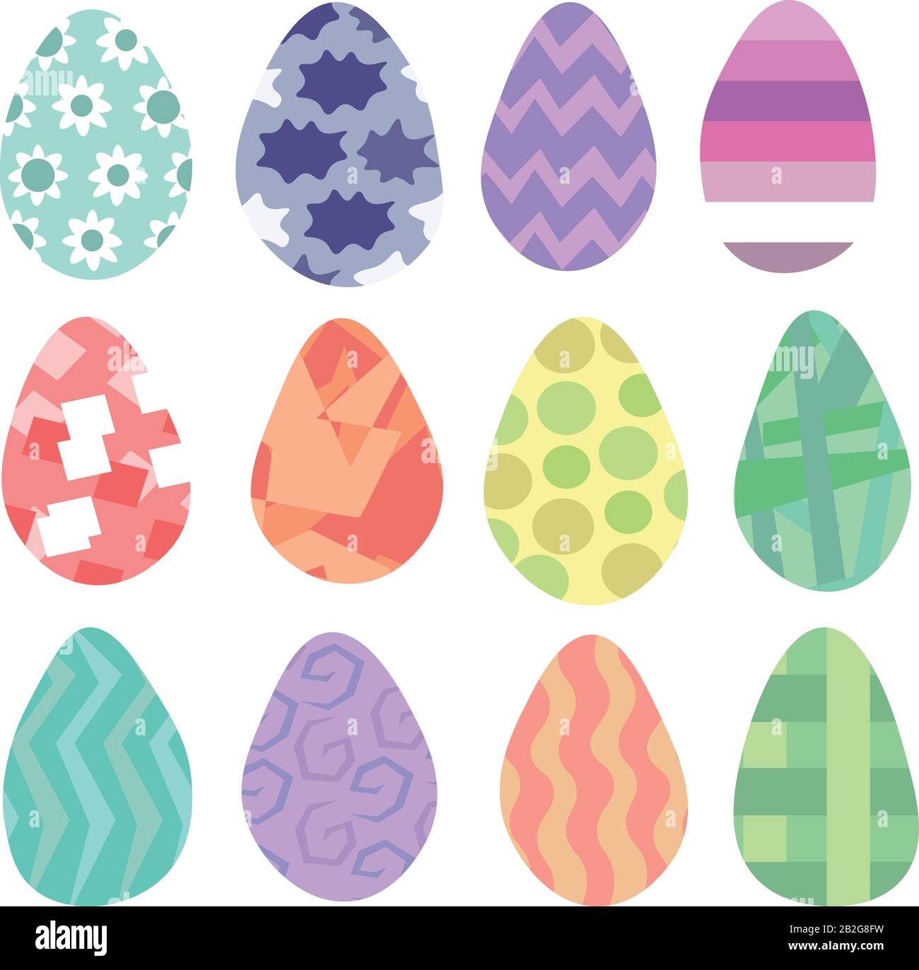 Set of colorful eggs. Easter holiday. Design for flyers, logos, scenery. Stock Vector