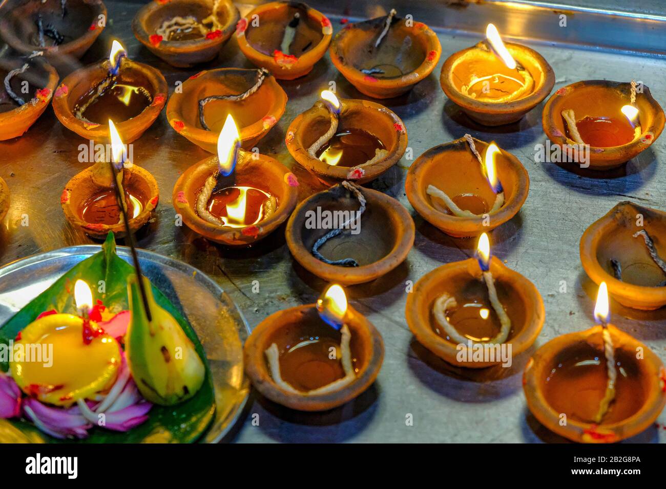 Detail of some candles in the Sri Siva Subramania Swami Kovil Temple in