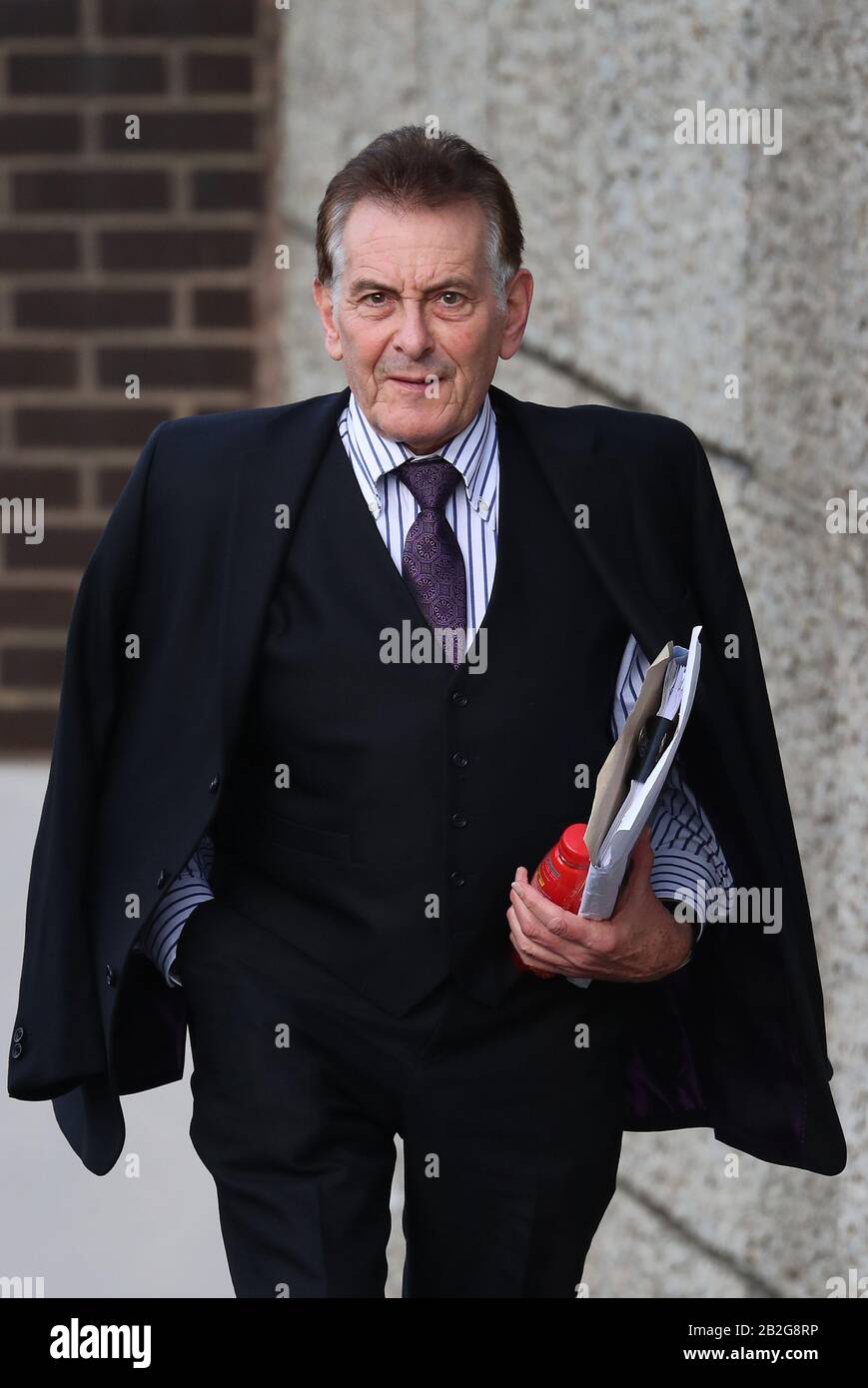 Landlord and property baron Nicholas van Hoogstraten - now named Nicholas Adolf von Hessen - arrives at Brighton and Hove Magistrates' Court, in Brighton, where he is due to stand trial for a public order offence after using threatening words and behaviour. Stock Photo