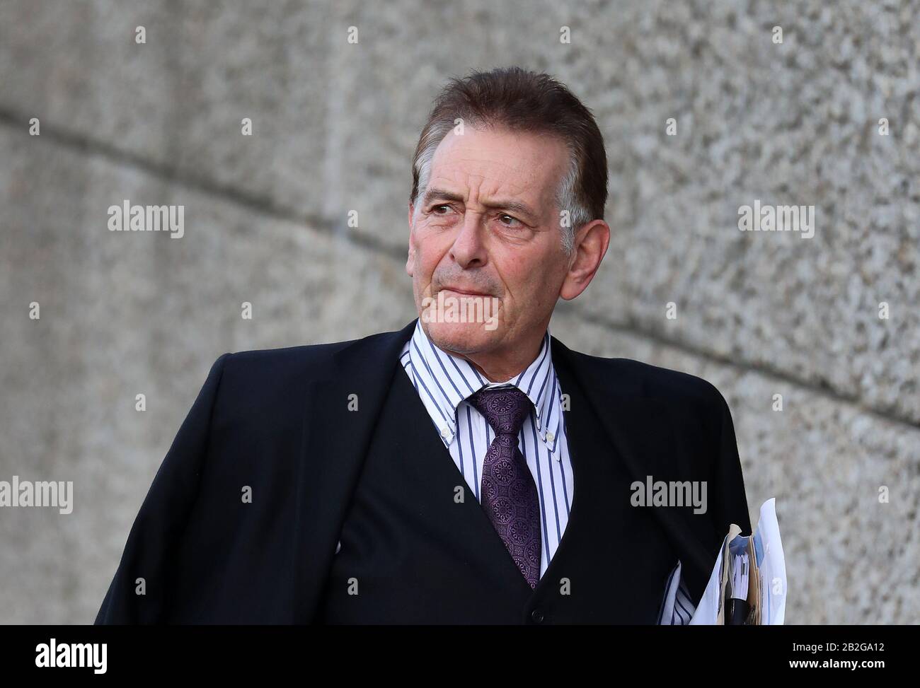 Landlord and property baron Nicholas van Hoogstraten - now named Nicholas Adolf von Hessen - arrives at Brighton and Hove Magistrates' Court, in Brighton, where he is due to stand trial for a public order offence after using threatening words and behaviour. Stock Photo