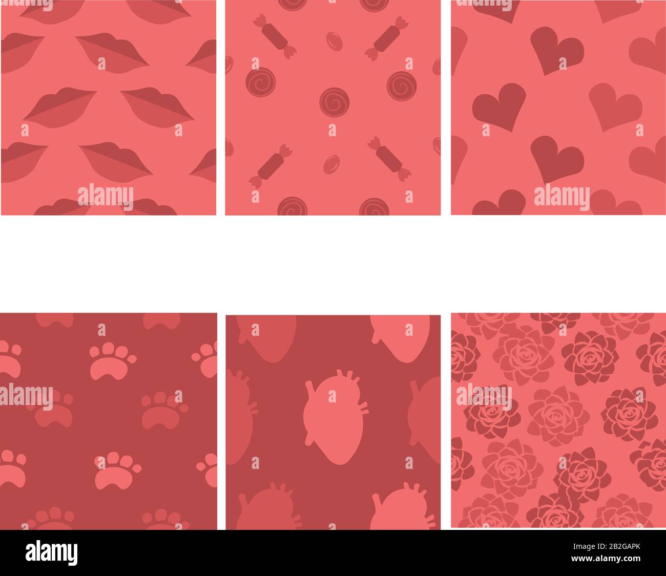 Set of pink patterns. Valentine's Day. Love and romance. Design for cards, invitations, gifts. Stock Vector