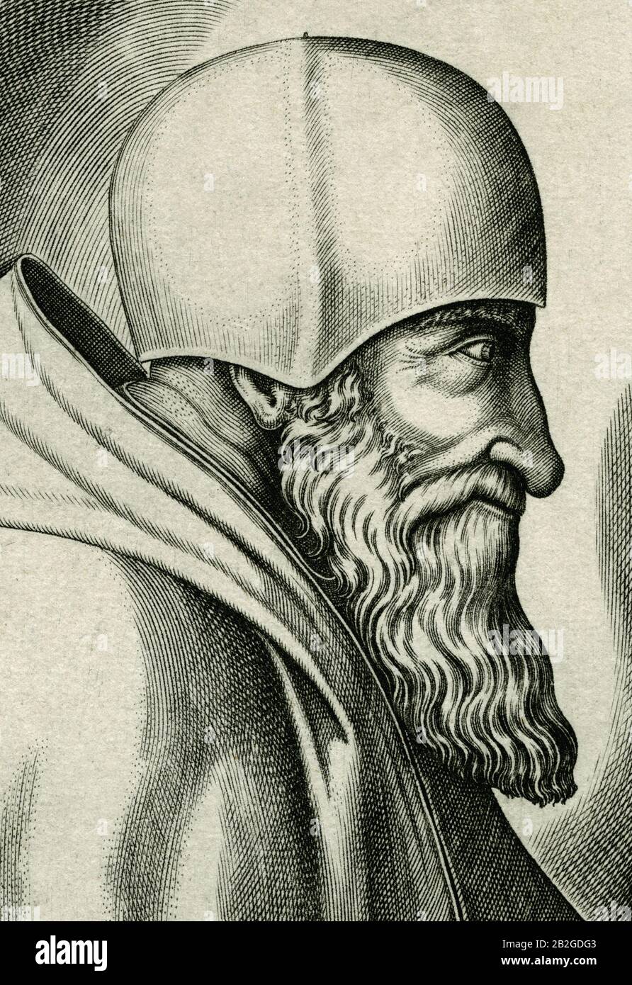 Pope Paul III (1468-1549) who led the Counter-Reformation and was a significant patron of the arts.  Detail of copperplate engraving created in the 1600s by engraver and printmaker Friedrich von Hulsen (c.1580-1665).  Pope Paul III established new religious orders, such as the Jesuits and the Barnabites, and convened the Council of Trent in 1545. He supported the Renaissance movement and Michelangelo's depiction of the Last Judgement was completed in the Sistine Chapel of the Vatican during his reign; he also appointed the ailing Michelangelo to supervise rebuilding of St Peter's Basilica. Stock Photo